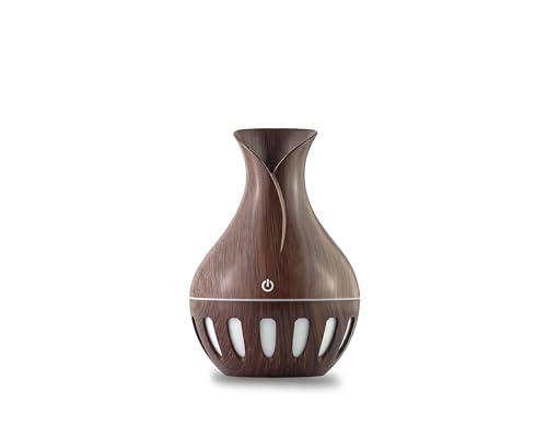 mobigon Wood Cool Mist Ultrasonic Humidifier for Room Moisture, Aroma Diffuser for Home, 200ml Essential Oil Diffuser with 7 Colorful Night Light, Auto Shut-Off, Home, Office, car (L.Dark Brown)