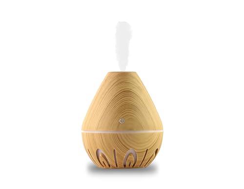 mobigon Wood Cool Mist Ultrasonic Humidifier for Room Moisture, Aroma Diffuser for Home, 200ml Essential Oil Diffuser with 7 Colorful Night Light, Auto Shut-Off, Home, Office, car (M.Light Brown)