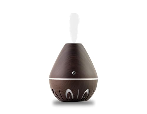 mobigon Wood Cool Mist Ultrasonic Humidifier for Room Moisture, Aroma Diffuser for Home, 200ml Essential Oil Diffuser with 7 Colorful Night Light, Auto Shut-Off, Home, Office, car (M.Dark Brown)