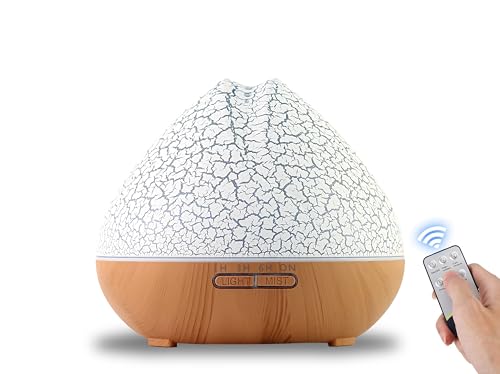 Essential Oil Diffuser, Aromatherapy Diffuser 500ml with Remote Control, 4 Timer & Auto-Off Safety Switch, 7 Color LED Lights Mode, 10 Hours Quiet Humidifier for Bedroom, Office & Home (K.Light Brown)