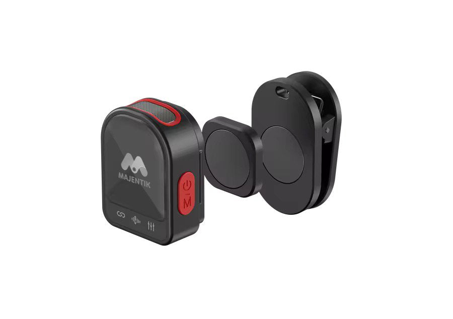 Majentik MM-001 2-in-1 Magnetic Wireless Microphone, 2 Microphones, 2.4GHz, Type-C & iOS Lightning Dual Receiver, 100m Range, Noise Reduction, Volume & Reverb Control - Black
