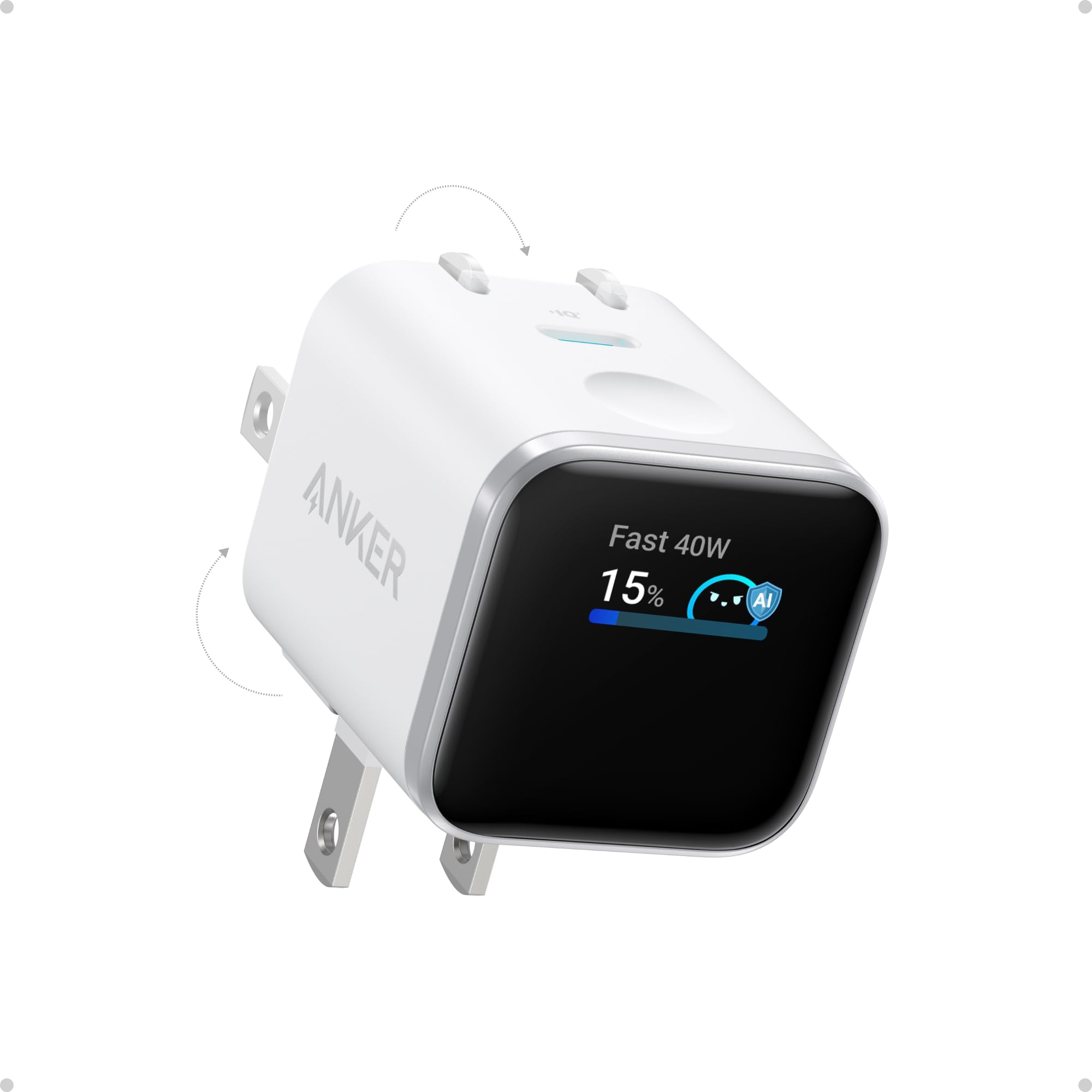 Anker Wall Charger Nano USB C, 45W Fast Charging, with 180° Foldable Plug, Smart Recognition, Built-in Care Mode, for iPhone 17/16/15 (Non-Battery,1 USB-C Port,No Cable) - White