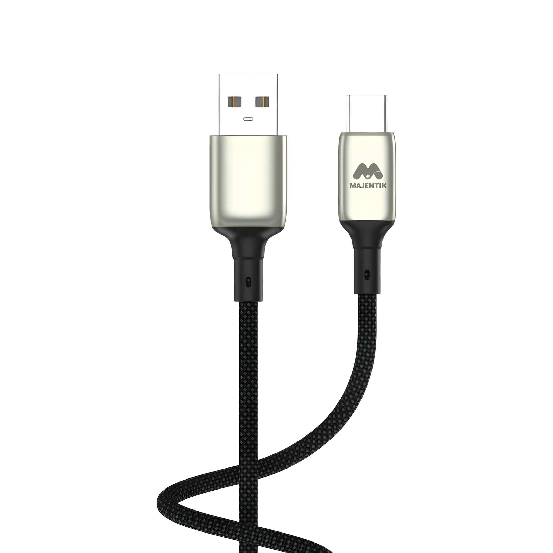 Cable Majentik CL022T USB-A to Type-C, 3A Fast Charging & 480Mbps Data Transfer, 1 Meter Braided Pure Copper Cable with Auto Power-Off - Black