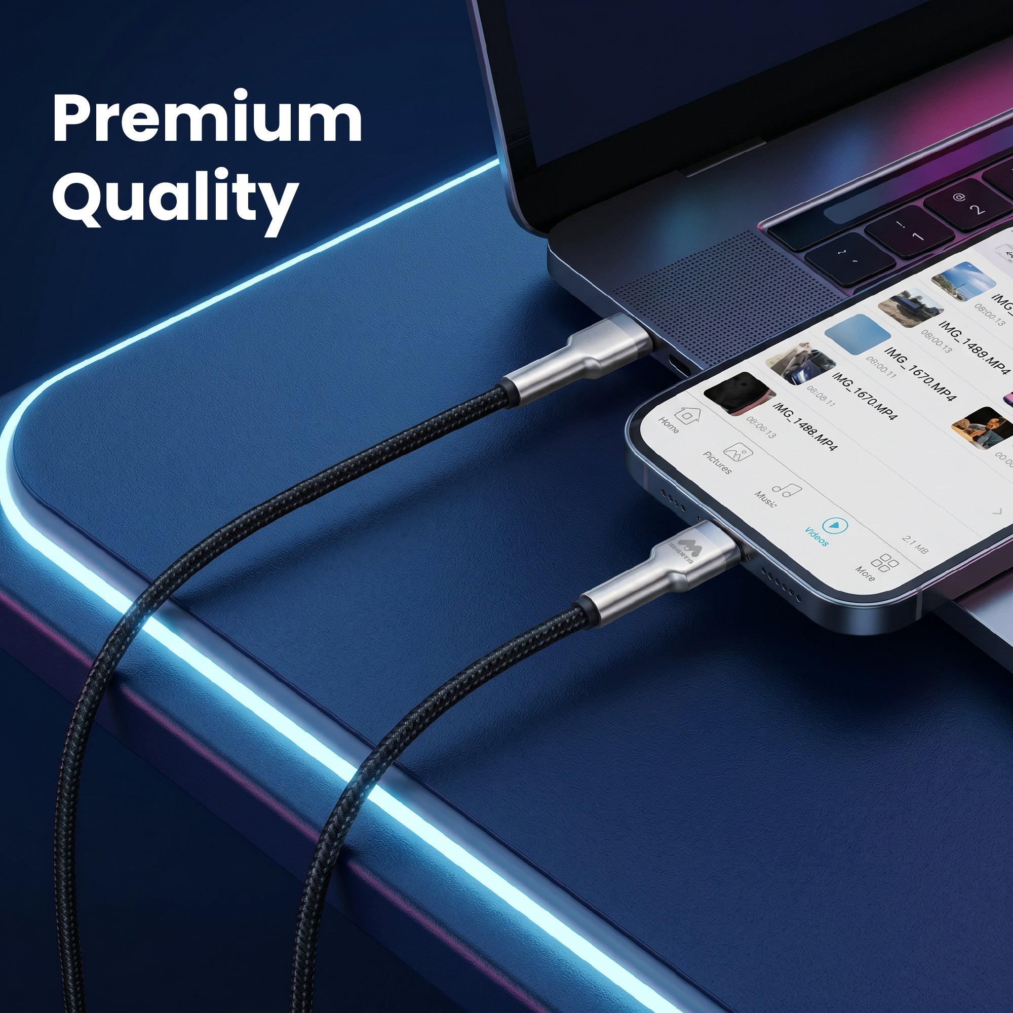 Cable Majentik CL010-L USB-C to Lightning Fast Charging Cable, 27W PD, 1 Meter Fabric Braided Cable with Full-Metal Connectors and Auto Power-Off - Black