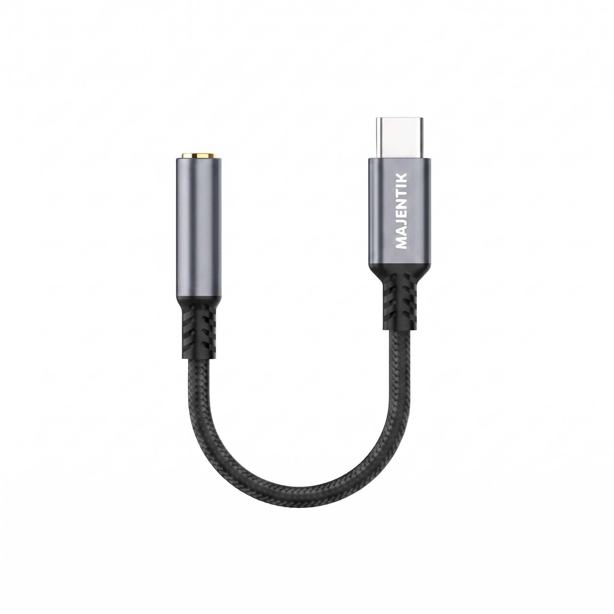 Majentik CC01 Type-C to 3.5mm Audio Adapter, Built-In DAC Chip, Hi-Fi Distortion-Free Audio, Call, Music & Remote Control Support, Plug & Play, Aluminum Alloy Braided Cable - Black