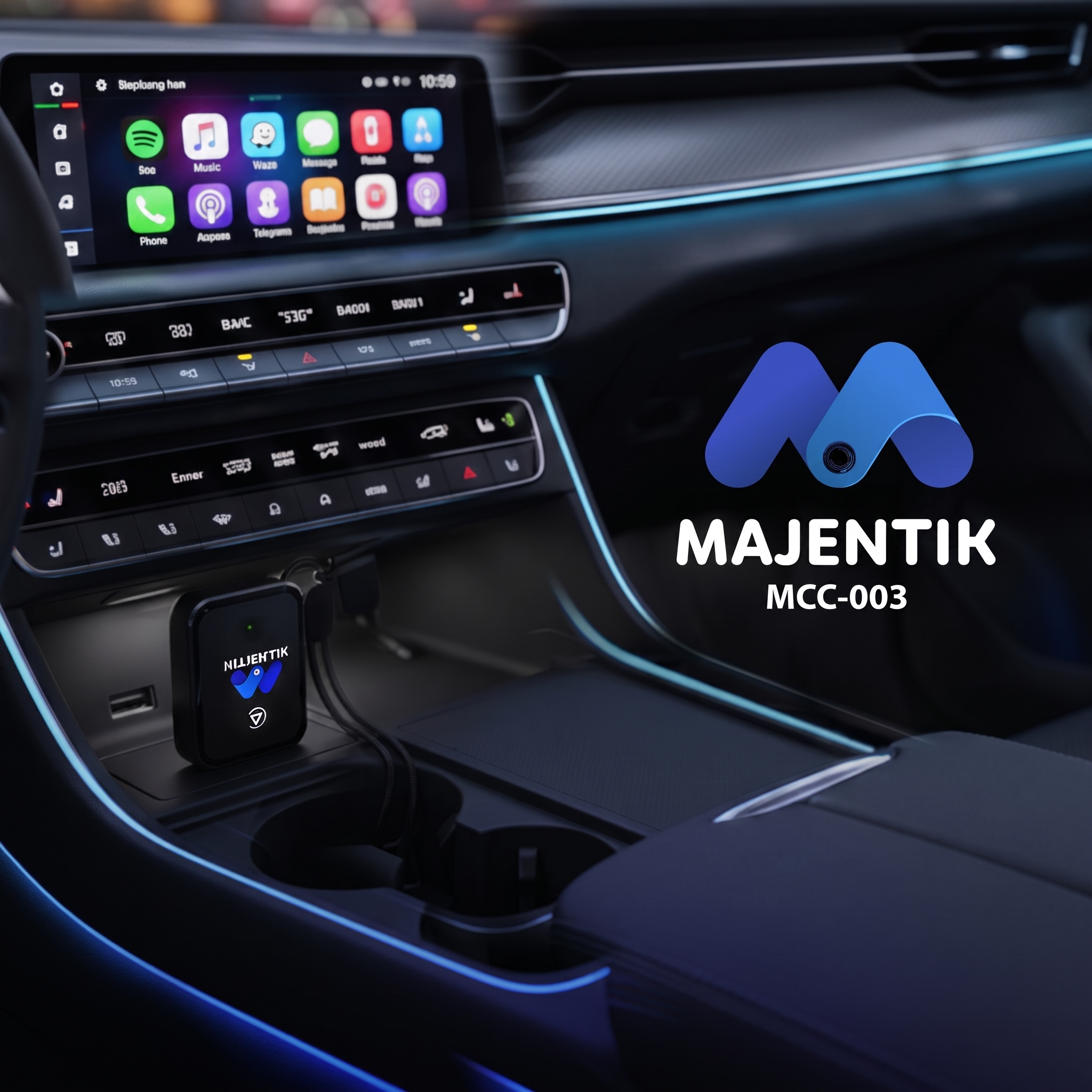 Majentik Wireless Car Adapter MCC-003 for Wired CarPlay & Android Auto, Plug & Play, Music, Navigation, Calls, Messaging & Voice Control - Black