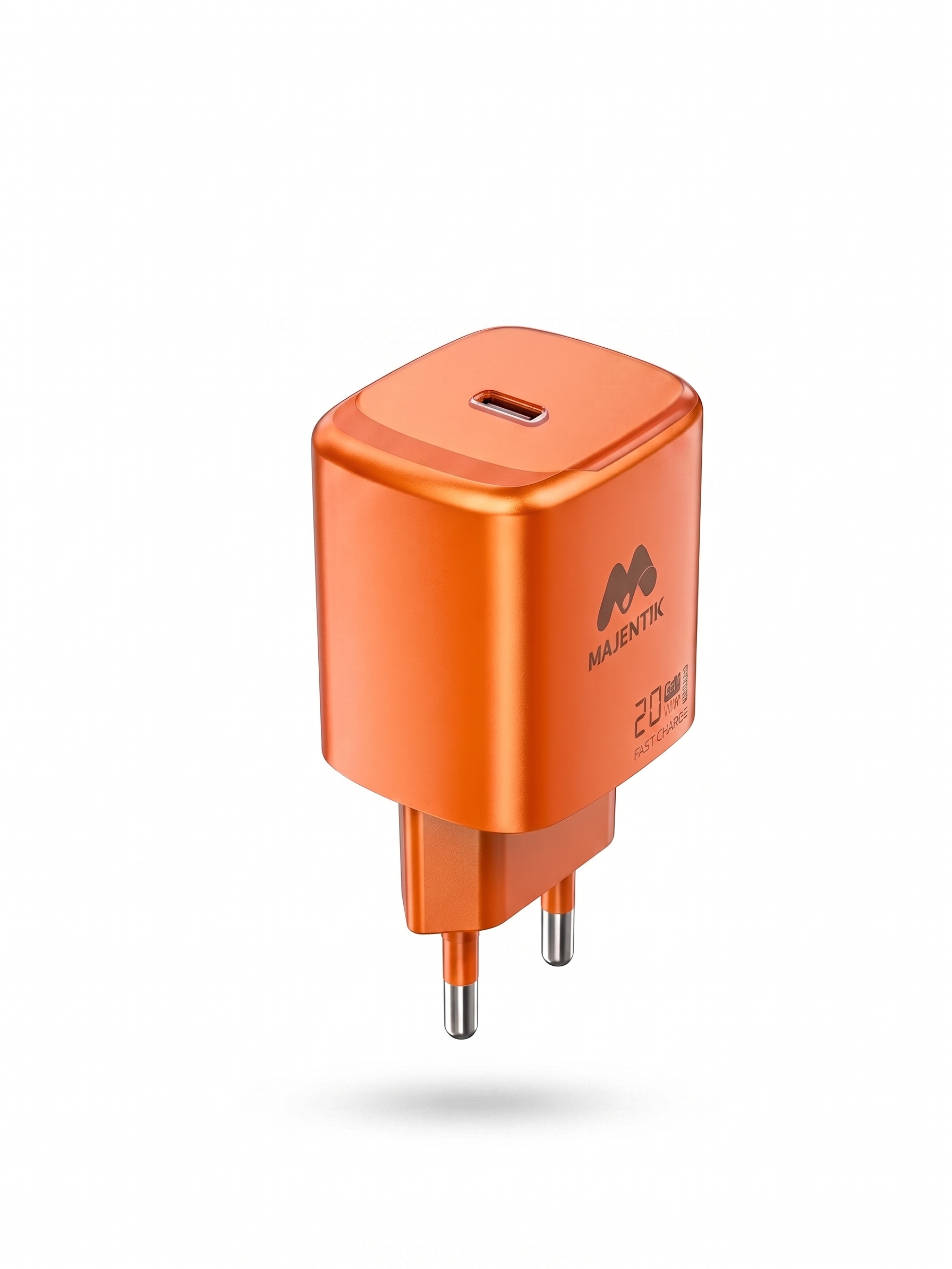 Majentik MC-010 20W GaN USB-C Fast Charger | Compact Travel-Friendly, PD & PPS Fast Charging, for iPhone 17/16/15, Galaxy S26/S25, Pixel 10/9, iPad, Tablets, Phones - Orange