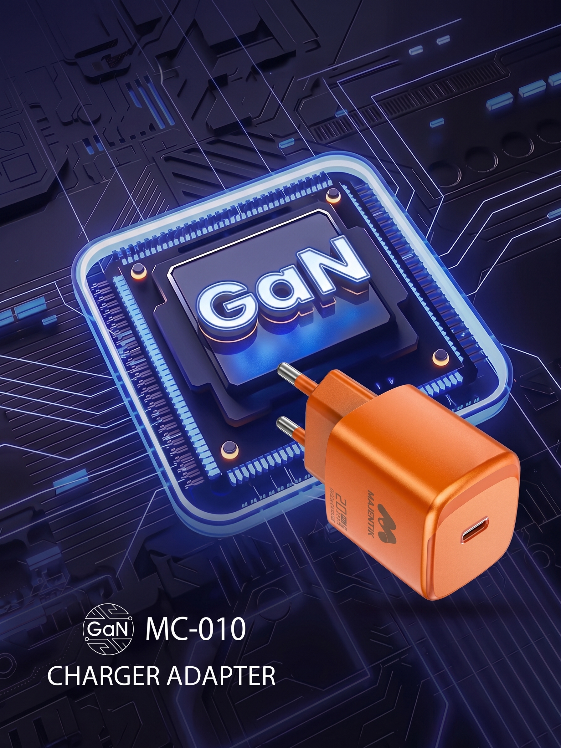 Majentik MC-010 20W GaN USB-C Fast Charger | Compact Travel-Friendly, PD & PPS Fast Charging, for iPhone 17/16/15, Galaxy S26/S25, Pixel 10/9, iPad, Tablets, Phones - Orange