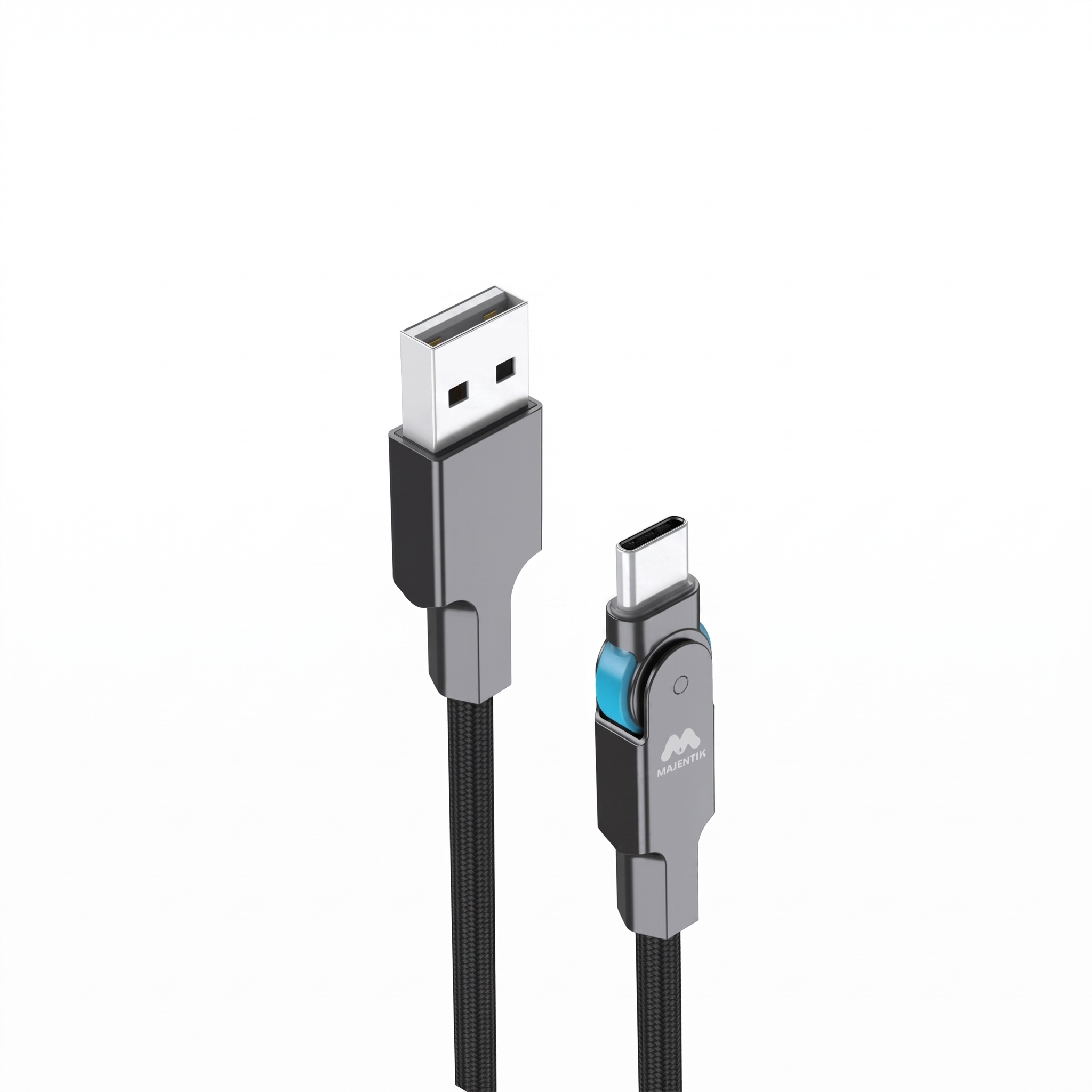 Cable Majentik CL-024T USB-A to USB-C Super Fast Charging & Data Cable, 3A, 180° Rotating Connector, 1M Braided Cable, 480Mbps - Black