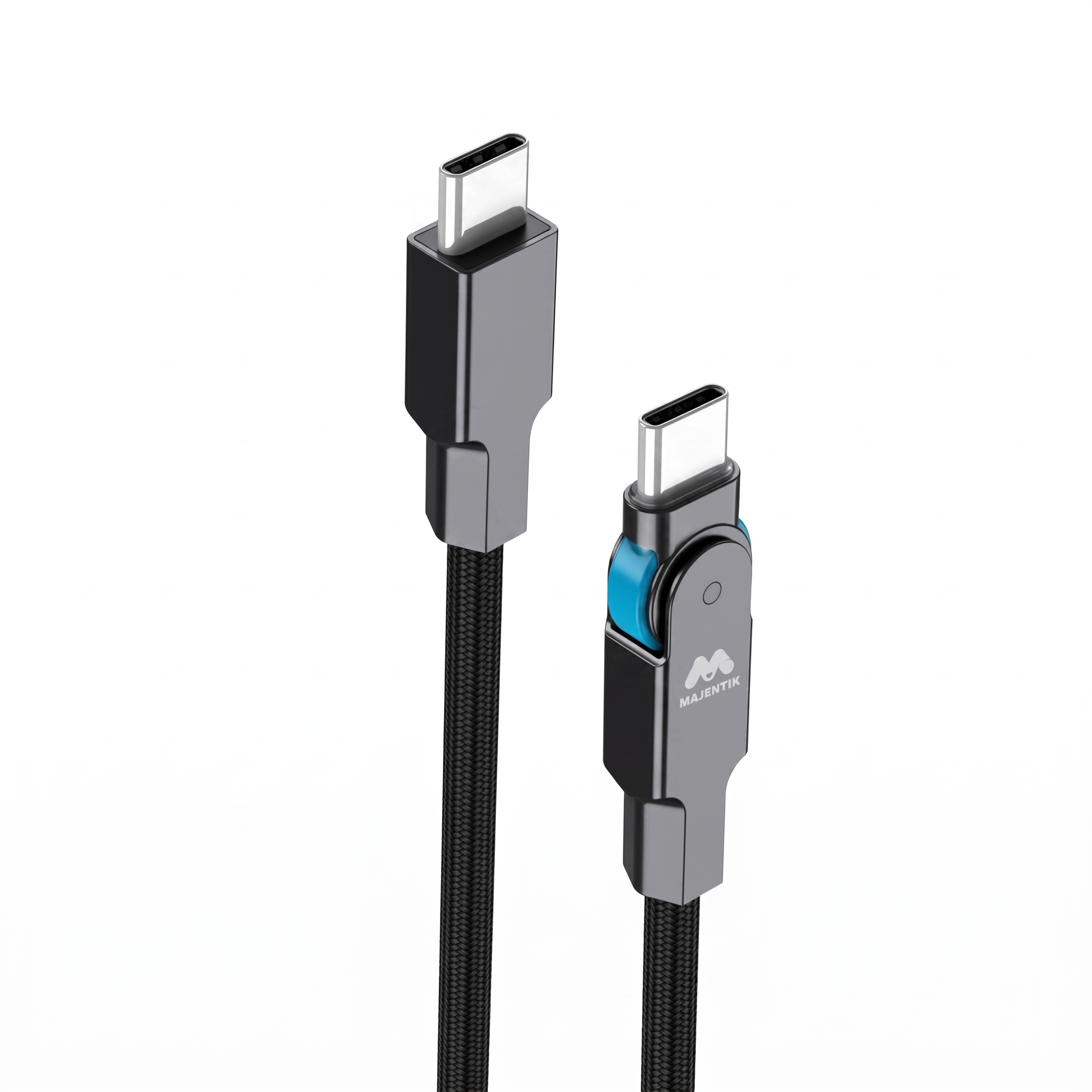 Cable Majentik CL-024C Type-C to Type-C Super Fast Charging, 60W, 180° Swivel Connector, 480Mbps Data Transfer, Charging Indicator Light, 1.2M Braided Cable