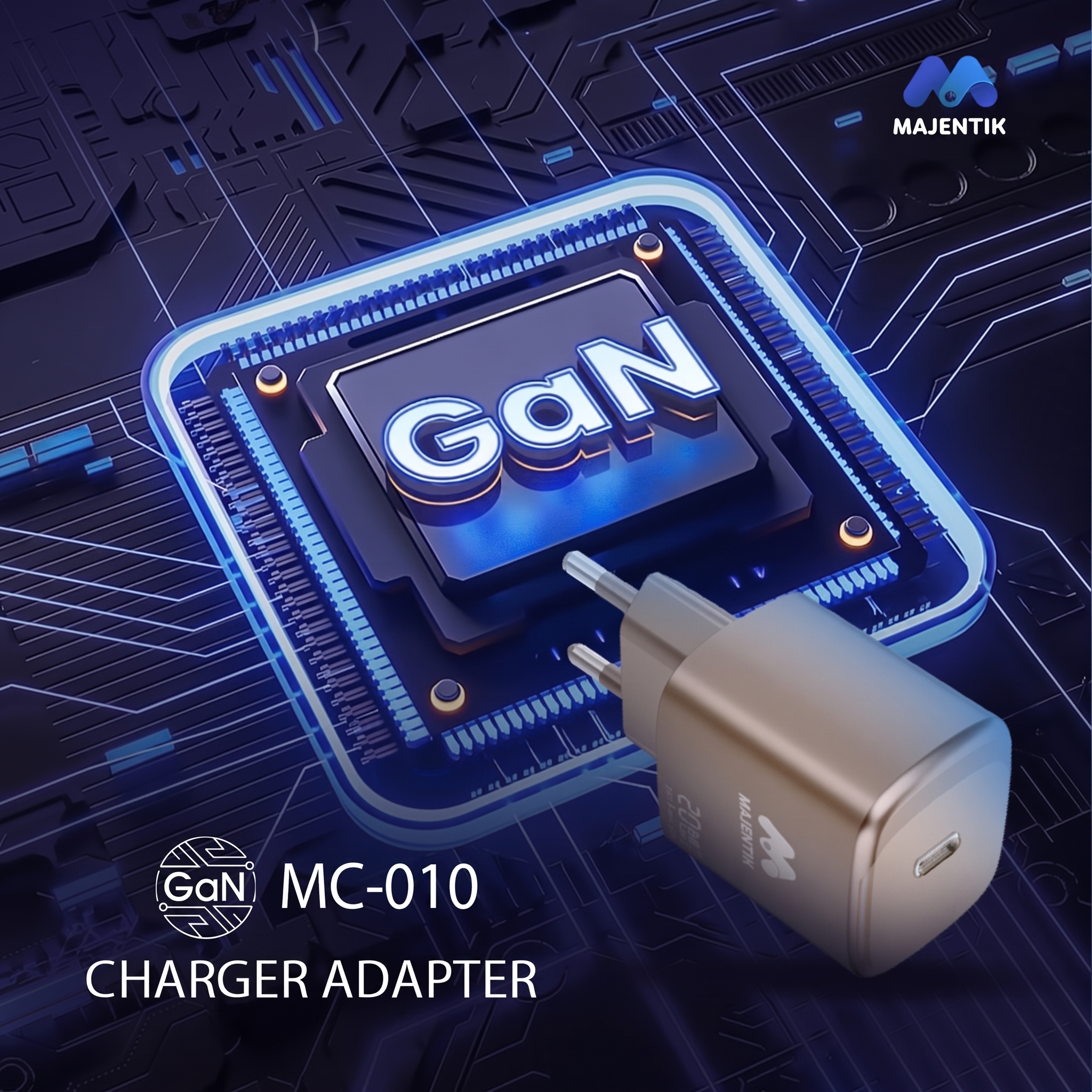 Majentik MC-010 20W GaN USB-C Fast Charger | Compact Travel-Friendly, PD & PPS Fast Charging, for iPhone 17/16/15, Galaxy S26/S25, Pixel 10/9, iPad, Tablets, Phones - Champagne