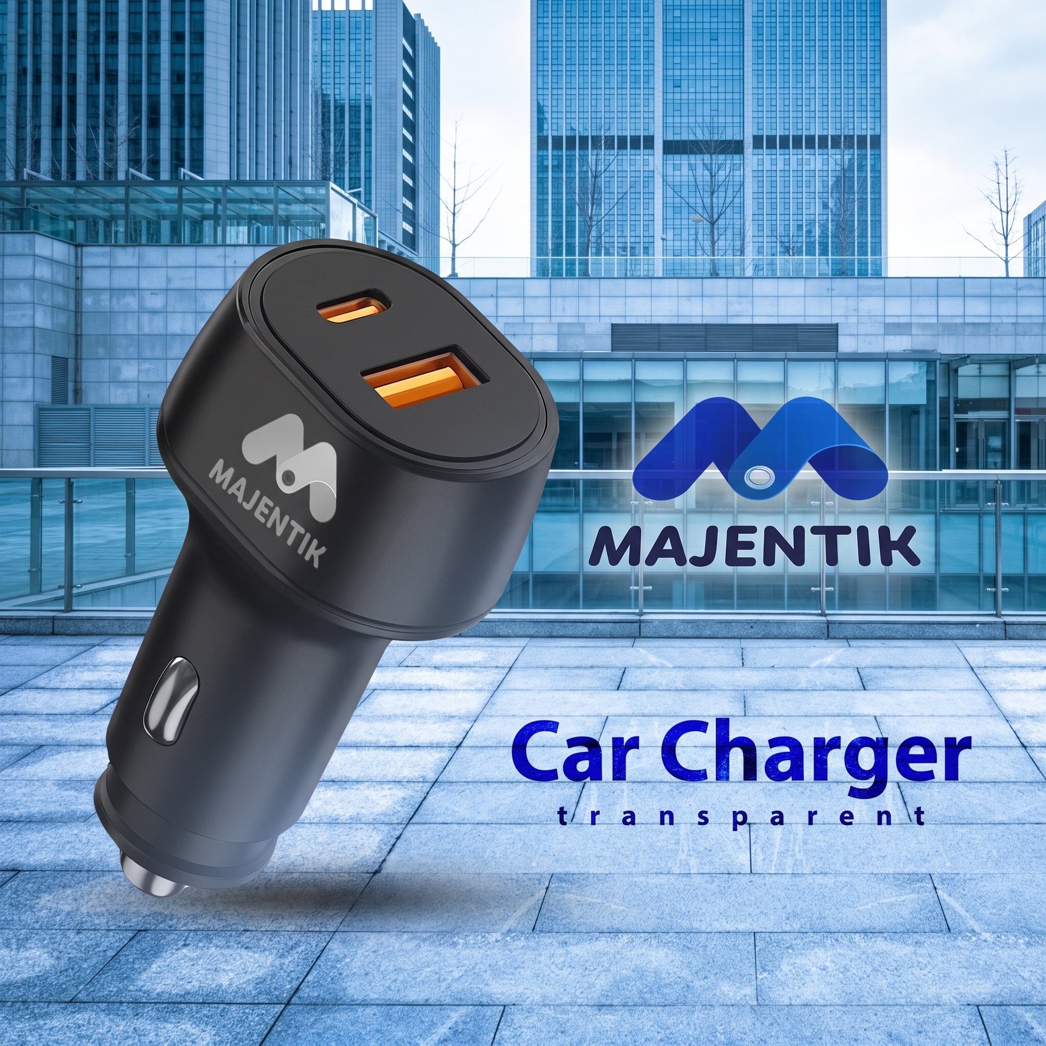 Majentik M-CC02 48W Car Charger, Dual USB-C & USB-A Fast Charging, PD3.0, PPS, QC3.0, Includes USB-A to USB-C Fast Charging Data Cable - Black