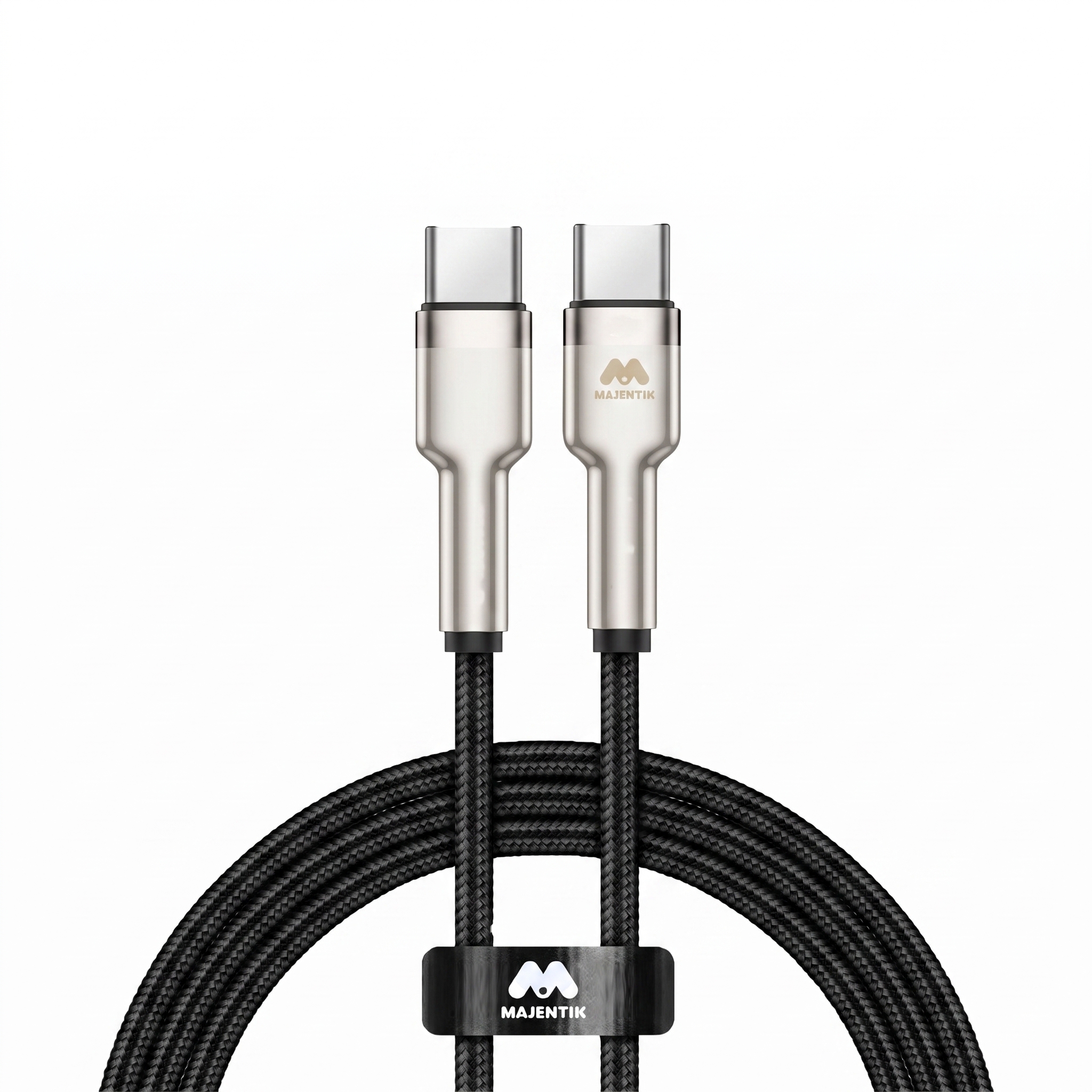 Cable Majentik CL013-C USB-C to USB-C, 60W PD Fast Charging, 2 Meter Fabric Braided Cable with Full-Metal Connectors with Auto Power-Off - Black