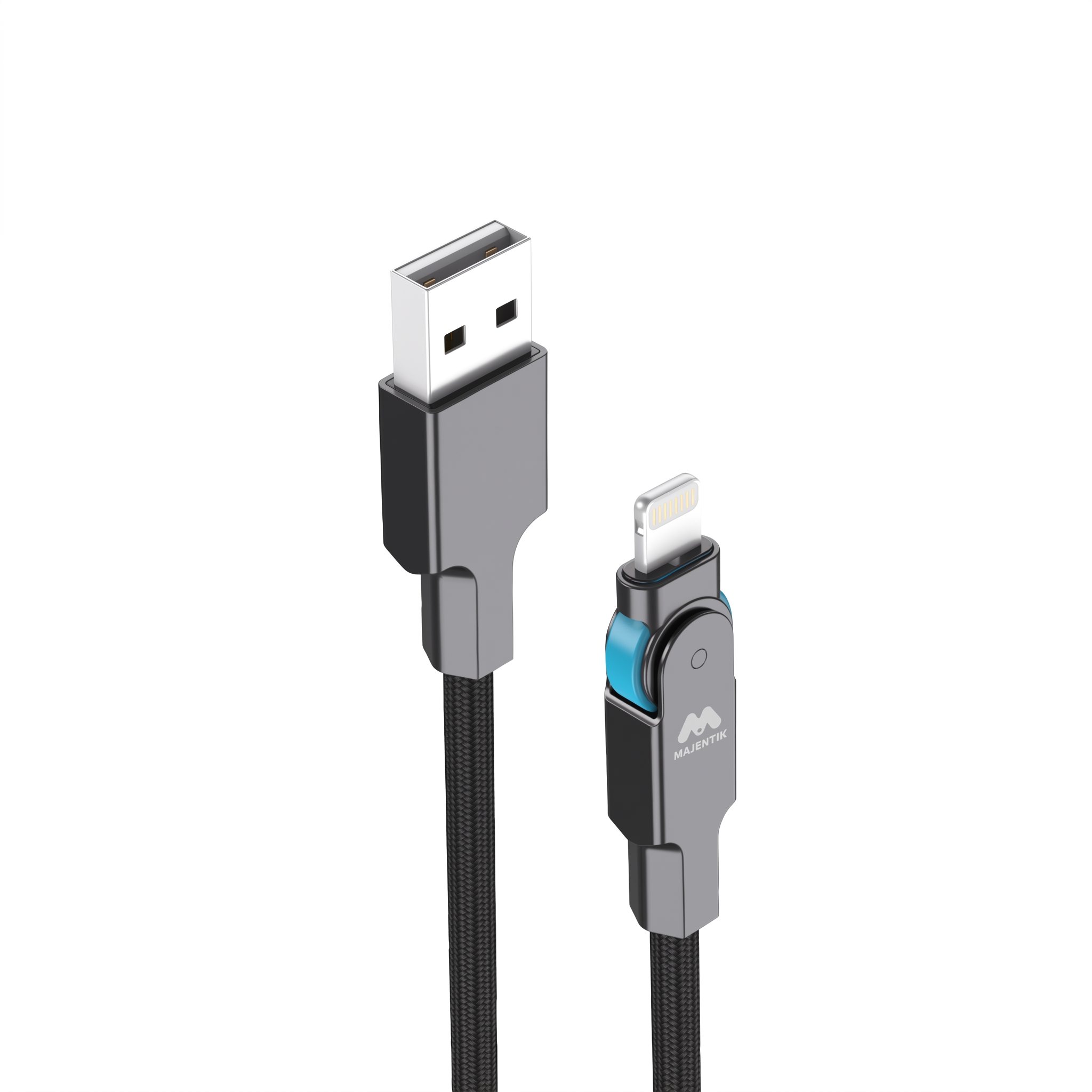 Cable Majentik CL-024i USB-A to Lightning 180° Flexible Super Fast Charging & Data Cable, 2.4A, 480Mbps, 1 Meter, Zinc Alloy Braided Cable - Black