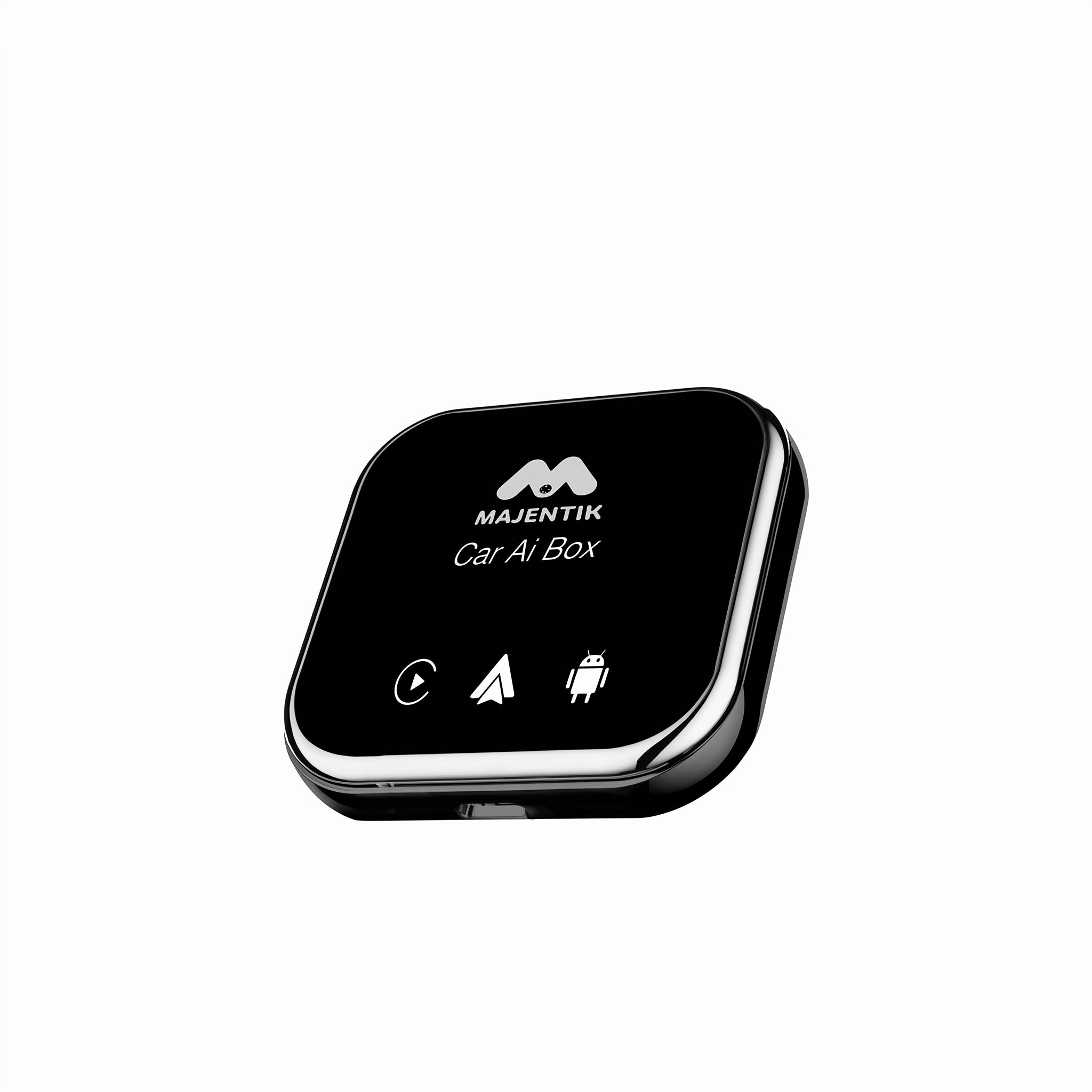 Majentik Car AI Box MCC-004 for Wired CarPlay & Android Auto, Full Android Multimedia Streaming Box with Navigation, Video, Music, Calls, Voice Control & TF/microSD Support - Black