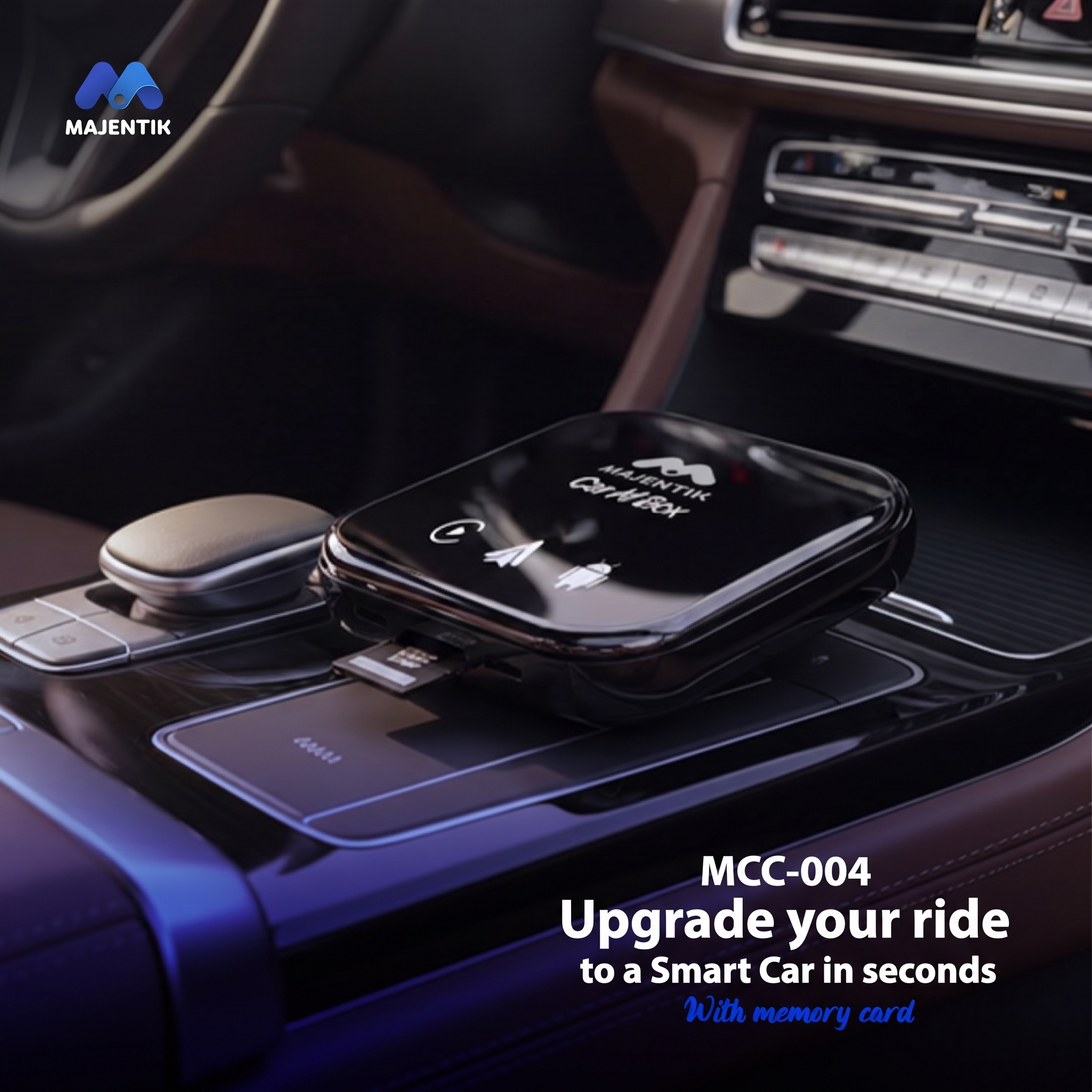 Majentik Car AI Box MCC-004 for Wired CarPlay & Android Auto, Full Android Multimedia Streaming Box with Navigation, Video, Music, Calls, Voice Control & TF/microSD Support - Black