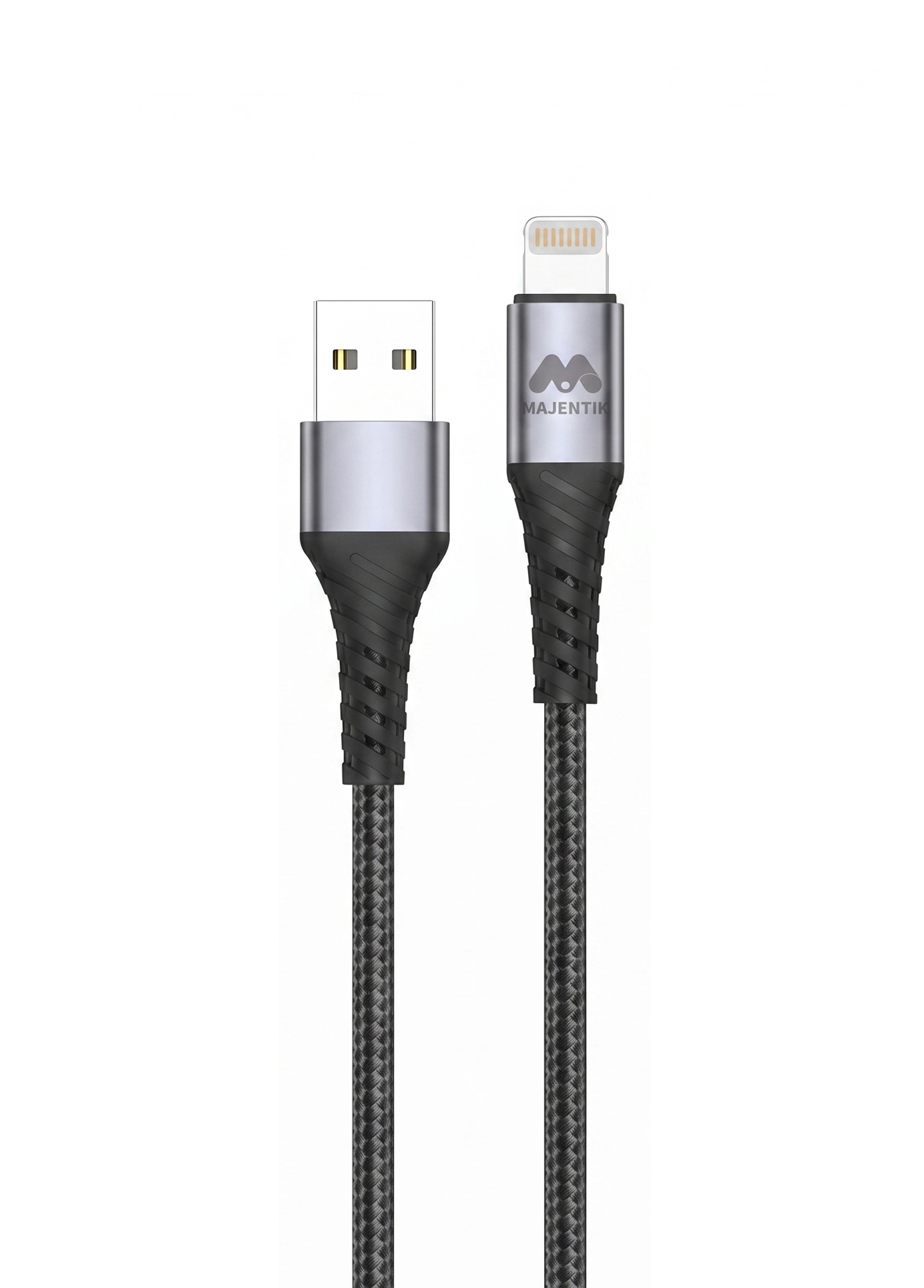 Cable Majentik CL011-L USB-A to Lightning, 30W Fast Charging, 3A, 1 Meter Fabric Braided Cable with Metal Connectors - Black
