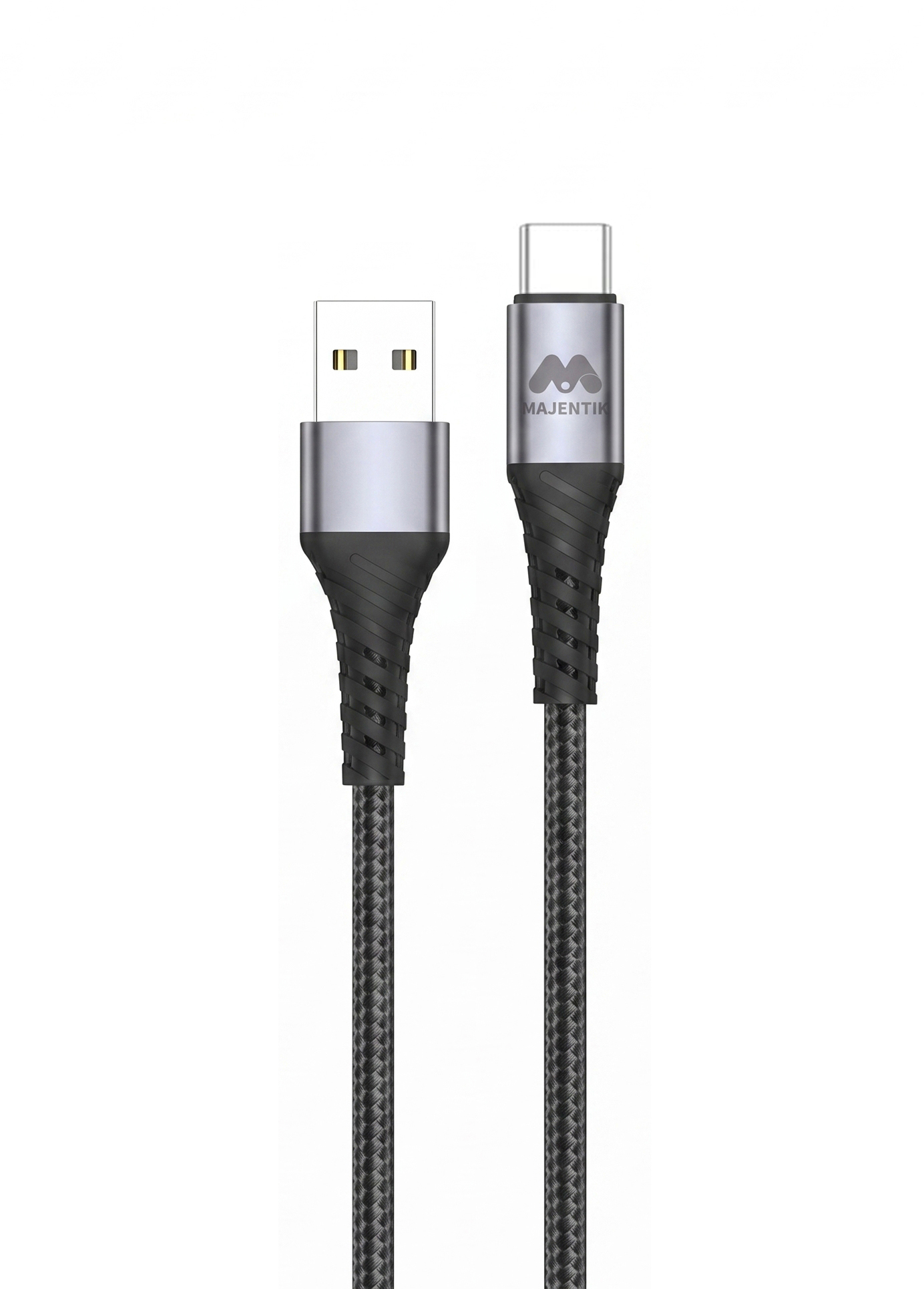 Cable Majentik CL011-C USB-A to USB-C Fast Charging, 100W, 5A, 1 Meter Fabric Braided Cable with Metal Connectors - Black