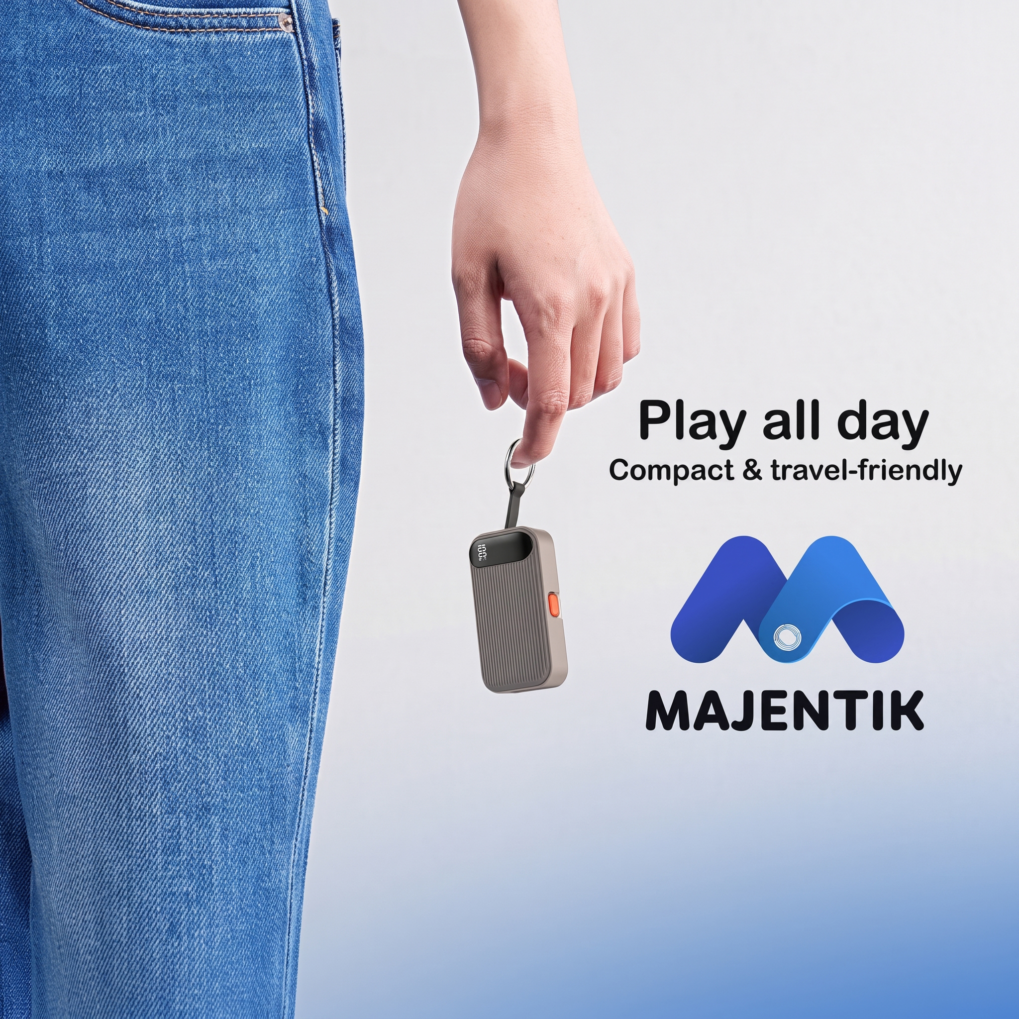 Majentik MJ-29 5000mAh Mini Power Bank with 22.5W Fast Charging, Built-in Type-C & Lightning Cables, Smart Digital Display, PD & QC 3.0, Compact Keyring Design - Titanium