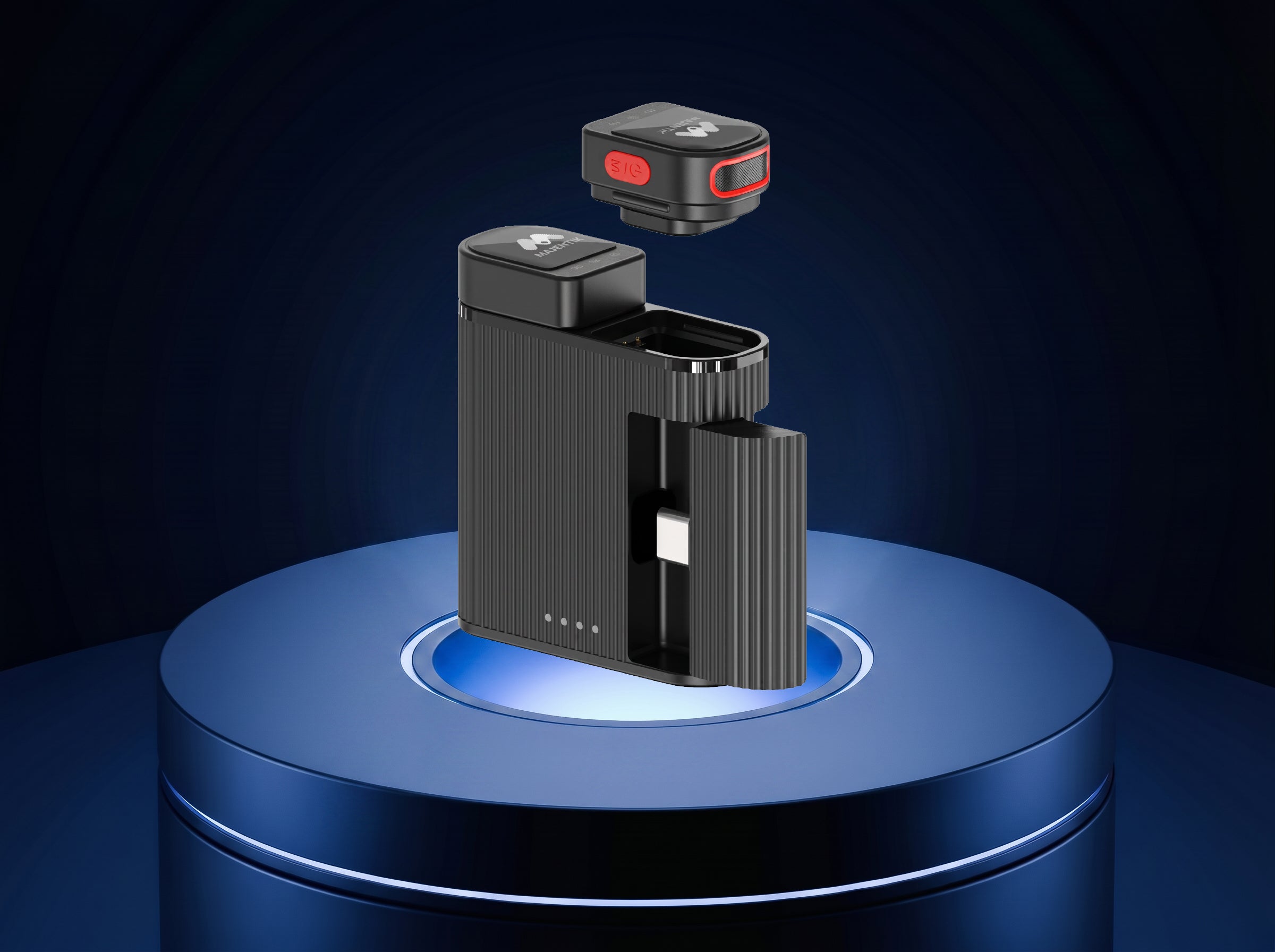 Majentik MM-001 2-in-1 Magnetic Wireless Microphone, 2 Microphones, 2.4GHz, Type-C & iOS Lightning Dual Receiver, 100m Range, Noise Reduction, Volume & Reverb Control - Black
