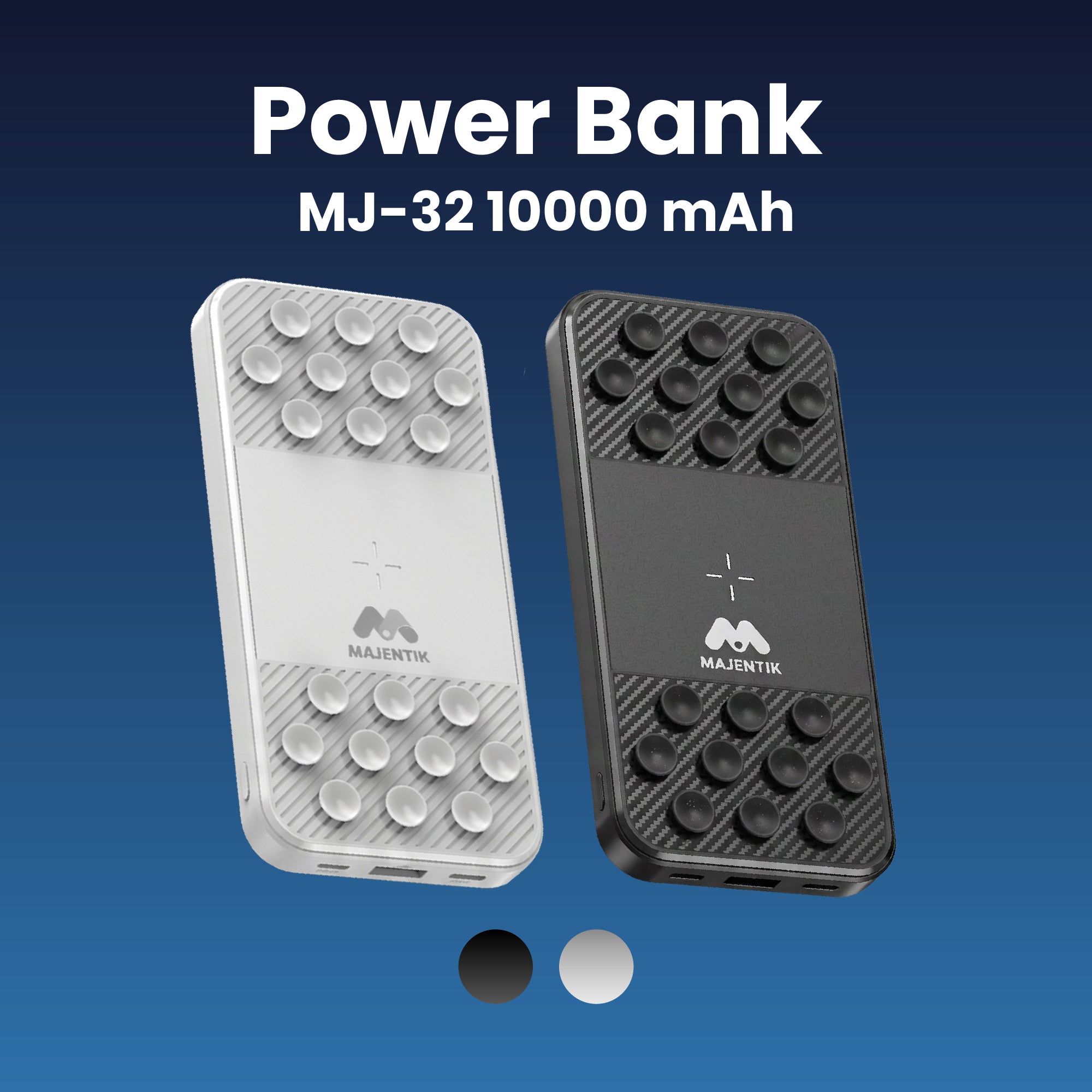 Majentik MJ-32 10000mAh Power Bank with 4 Built-in Cables, Fast Charging, Charge 4 Devices Simultaneously, Suction Cup Phone Holder, LED Battery Display, Built-in Stand & LED Flashlight - Black