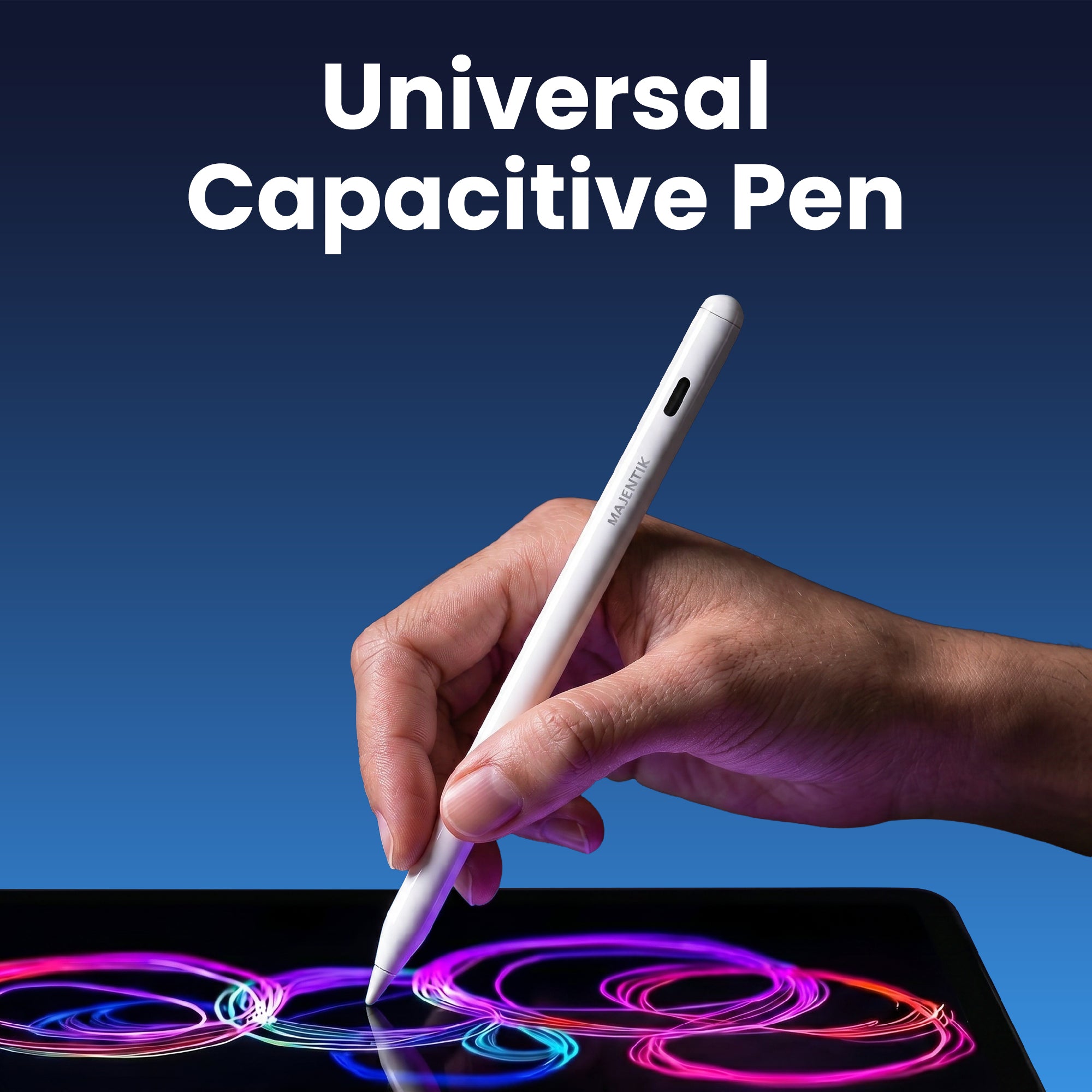 Majentik Universal Capacitive Stylus Pen MP-001 for Smartphones & Tablets, Tilt Sensitivity, Pixel-Perfect Precision, Magnetic Attachment, 10H Usage, Aluminum Alloy Body - White