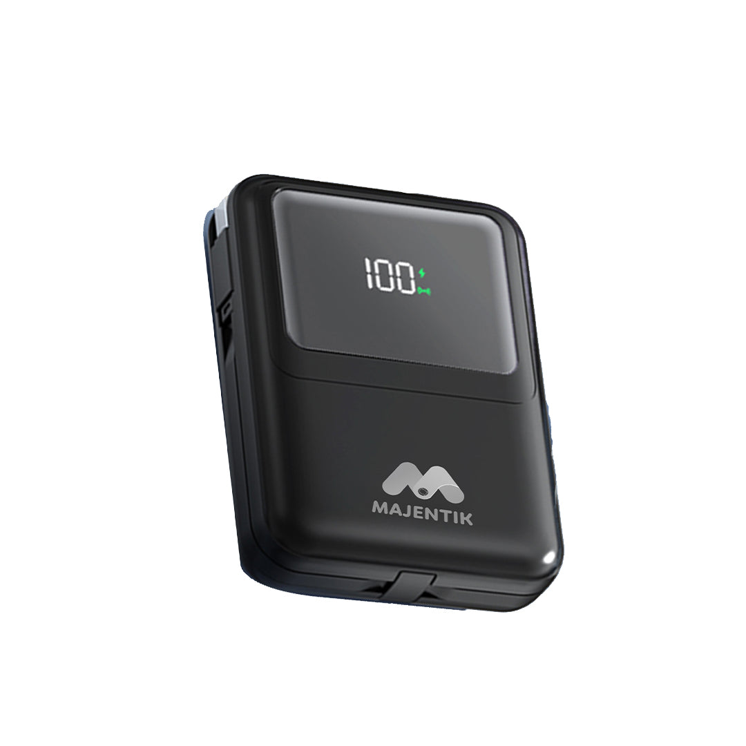 Majentik MJ-28 10000mAh Magnetic Power Bank, 22.5W Fast Charging, 15W Wireless Charging, PD 20W, Built-In Type-C & Lightning Cables, Digital Display, Watch Charging, Compatible with MagSafe - Black