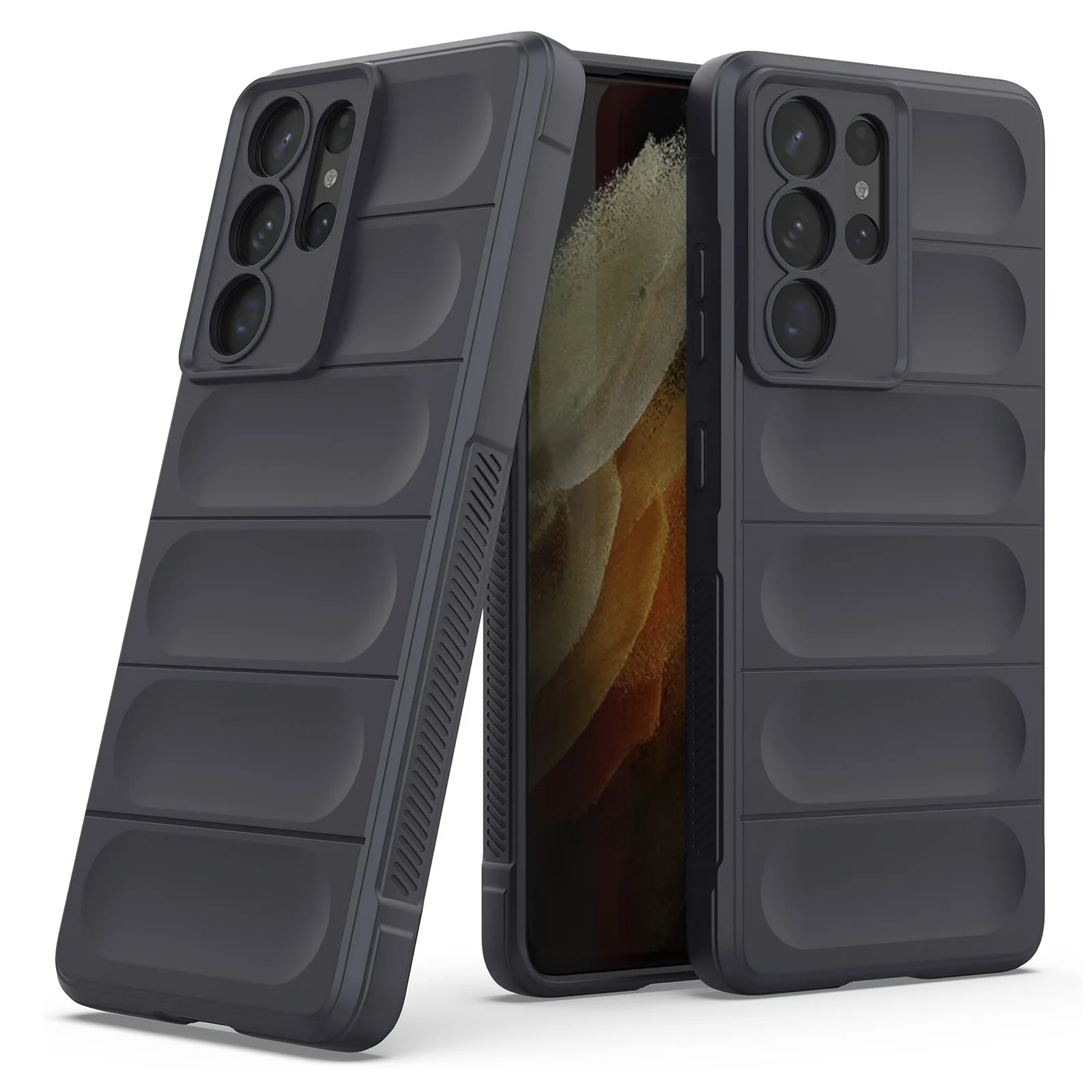 DL3 Mobilak Silicone Case for Samsung Galaxy S21 Ultra Heavy Duty Protective [Slim Fit] Shockproof Soft Flexible Protective Design Shock-Absorption TPU Cover With Camera Protection - Dark Gray