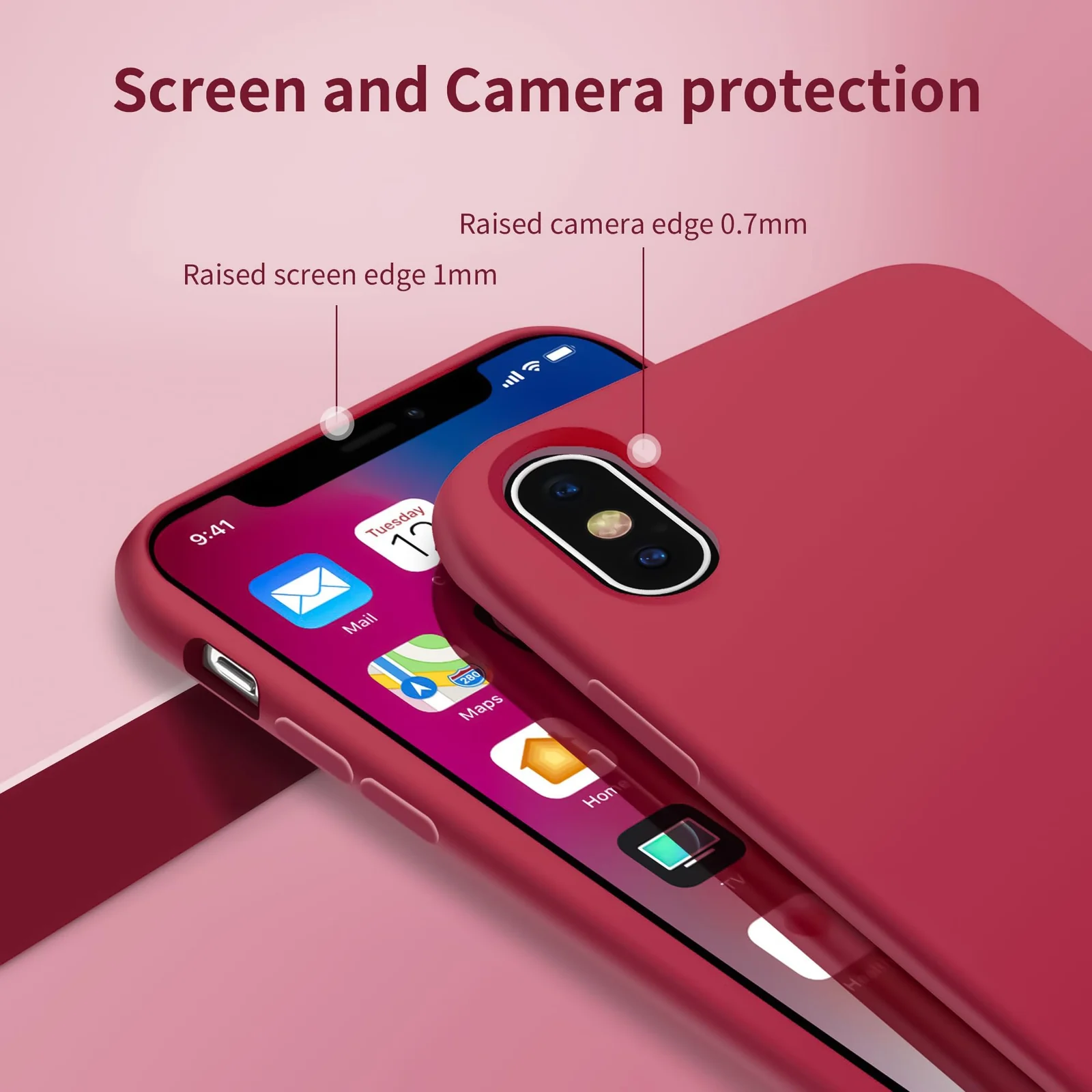 DL3 Mobilak Compatible with iPhone X/iPhone XS Case, Liquid Silicone Case, Full Body Protective Cover, Shockproof, Slim Phone Case, Anti-Scratch Soft Microfiber Lining - Dark Red