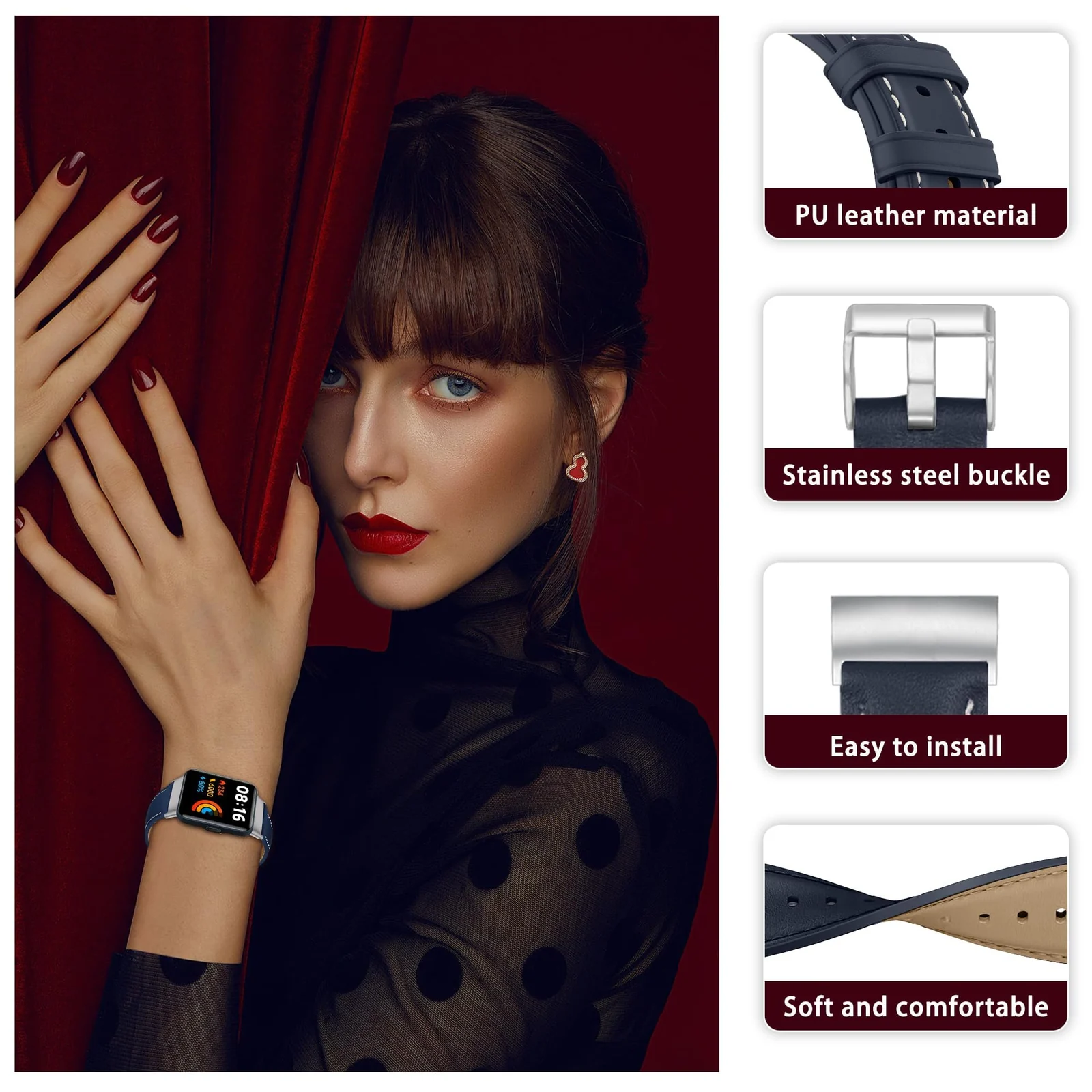 DL3 Mobilak Vintage Leather Strap Compatible with Xiaomi Mi Watch Lite/Redmi Watch, Metal Buckle Breathable Replacement Strap, Men Women Replacement Soft Watch Straps - Blue