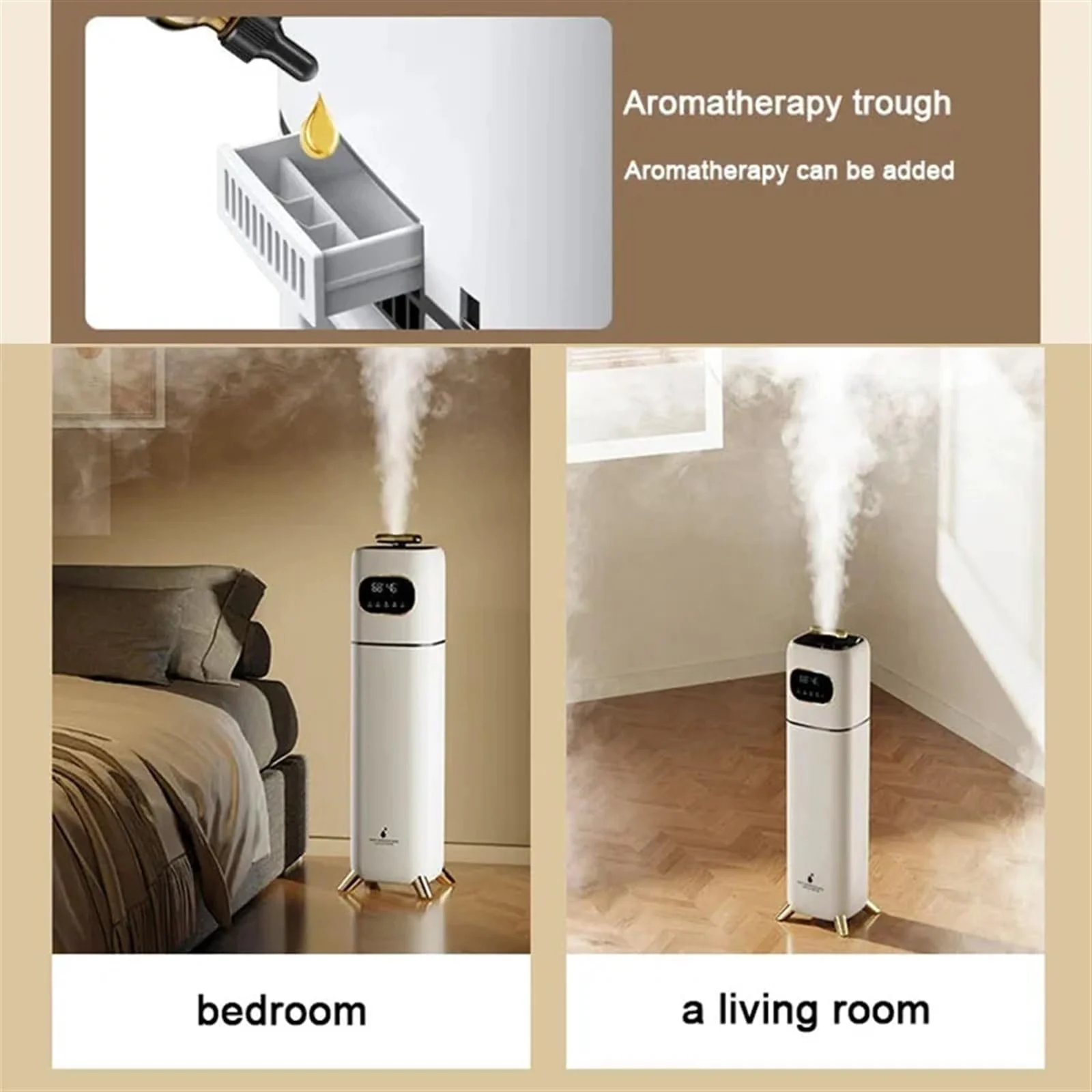 Mobigon Humidifiers for Bedroom Large Room - 8L Air Humidifier with Essential Oil Diffuser, Top Fill Cool Mist for Home Bedroom Baby Nursery Whole House Office Plant - White Gold