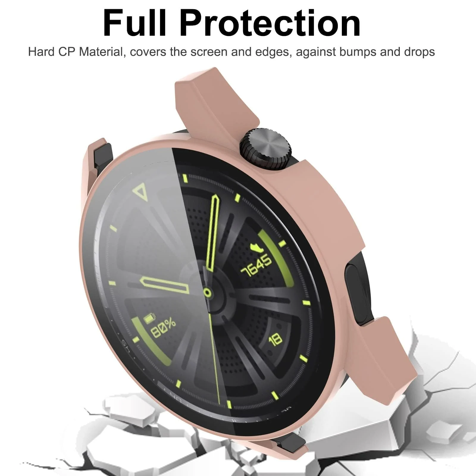 DL3 Mobilak Protective Case Compatible with Huawei Watch GT3 46mm 9H Hardness PC Case Bumper Full Slim Protective Cover with Tempered Glass For Huawei Watch GT 3 46mm - Pink