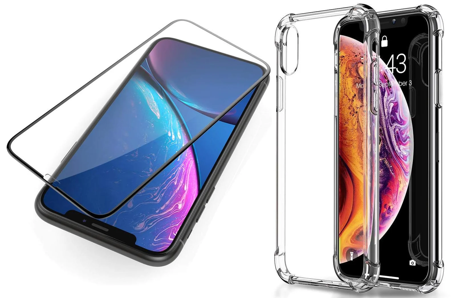 DL3 Mobilak Case Compatible with iPhone Xs Max, Cover Silicone TPU Gorilla Anti-shock Protector Camera Shockproof Corners with 5D Screen Protector - Clear