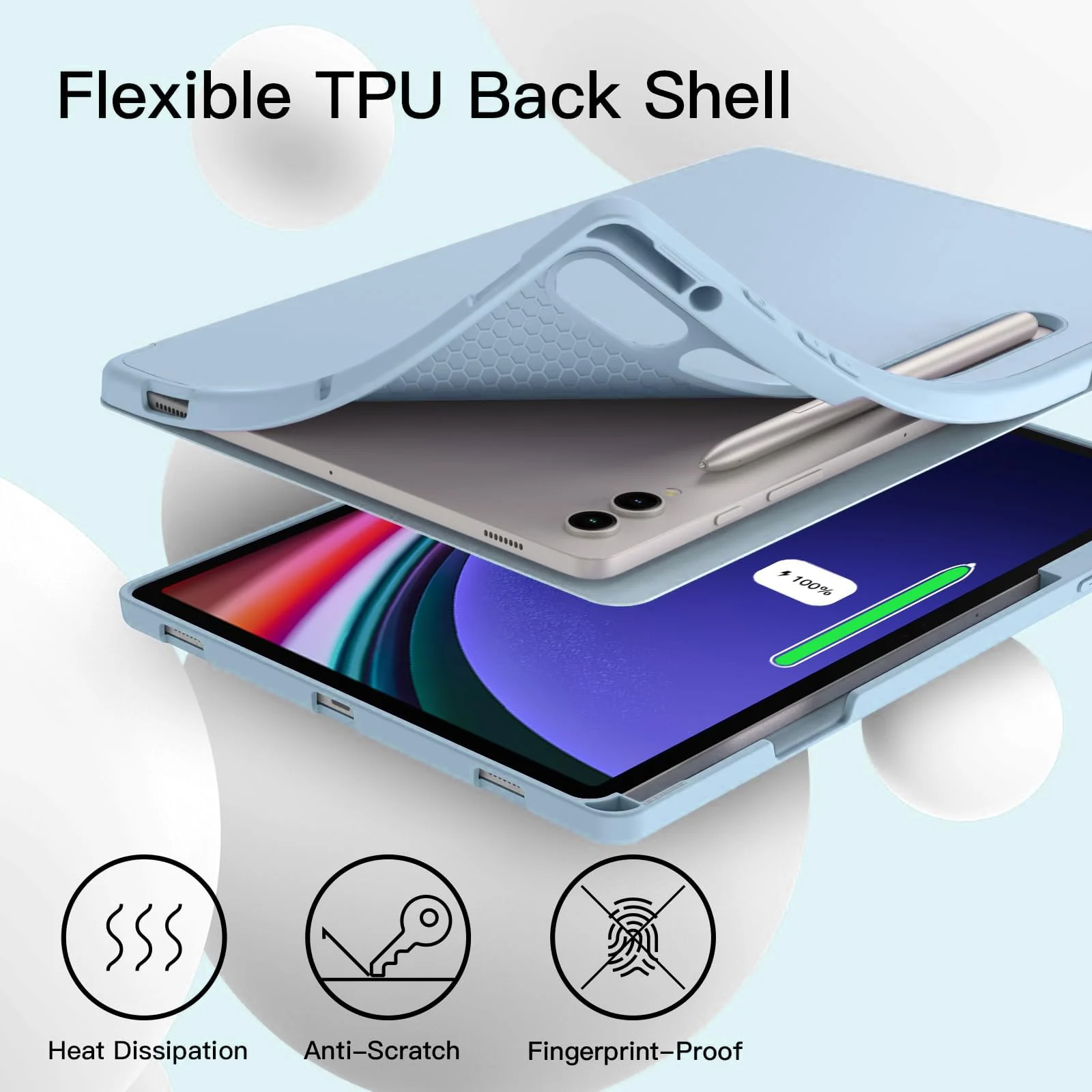 DL3 Mobilak Smart Case for Samsung Galaxy Tab S8 Plus 2022/S7 FE/S7 Plus 12.4 with Pencil Holder, Soft TPU Smart Stand Back Cover Auto Wake/Sleep - Sky Blue