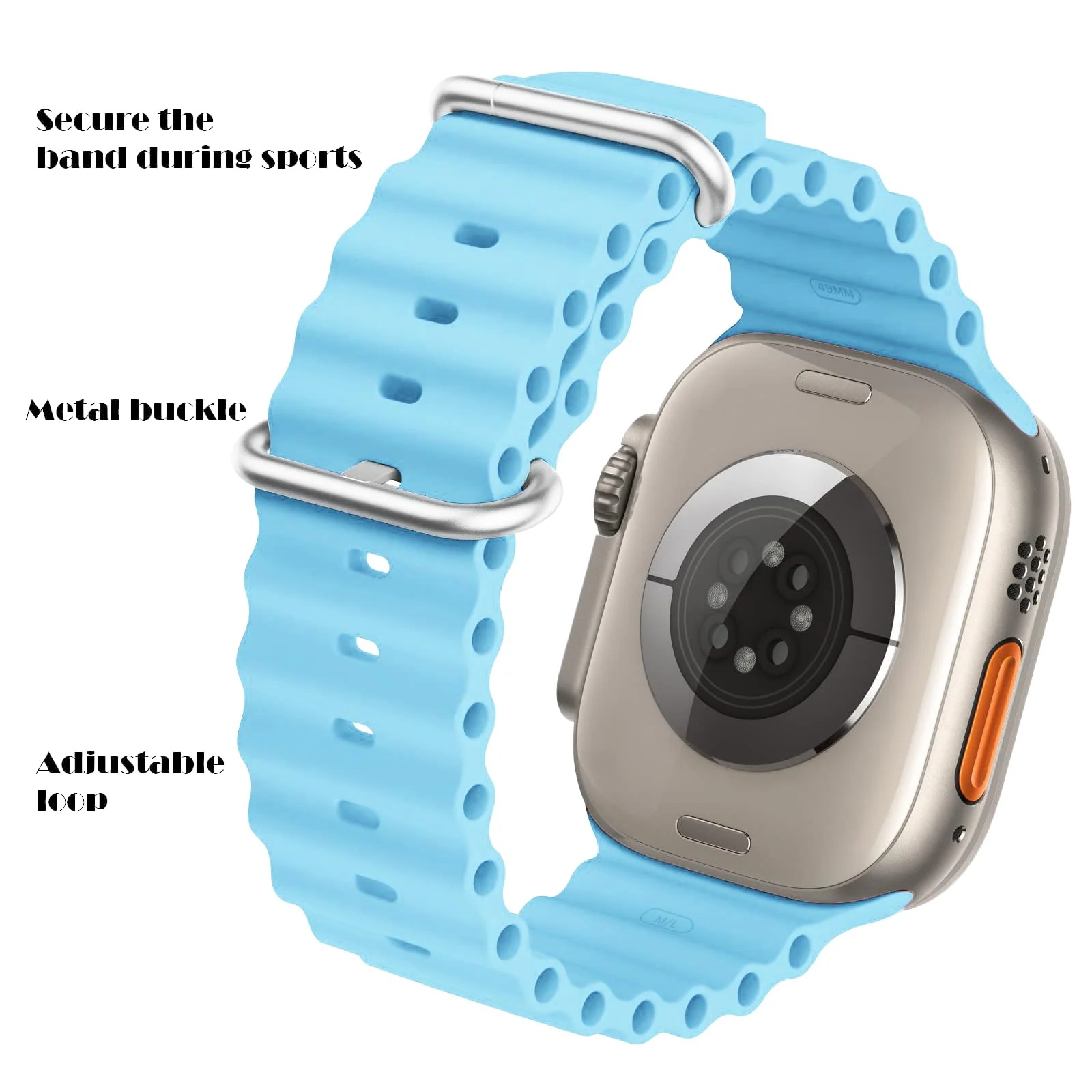 DL3 Mobilak Ocean Band For Apple Watch Ultra 49mm 45mm 44mm 42mm, Waterproof Soft Silicone Sport Wristbands Replacement Strap iWatch Ultra SE 8 7 6 5 4 3 2 1 (Sea, 42MM/44MM/45MM/49MM) - Sea Blue