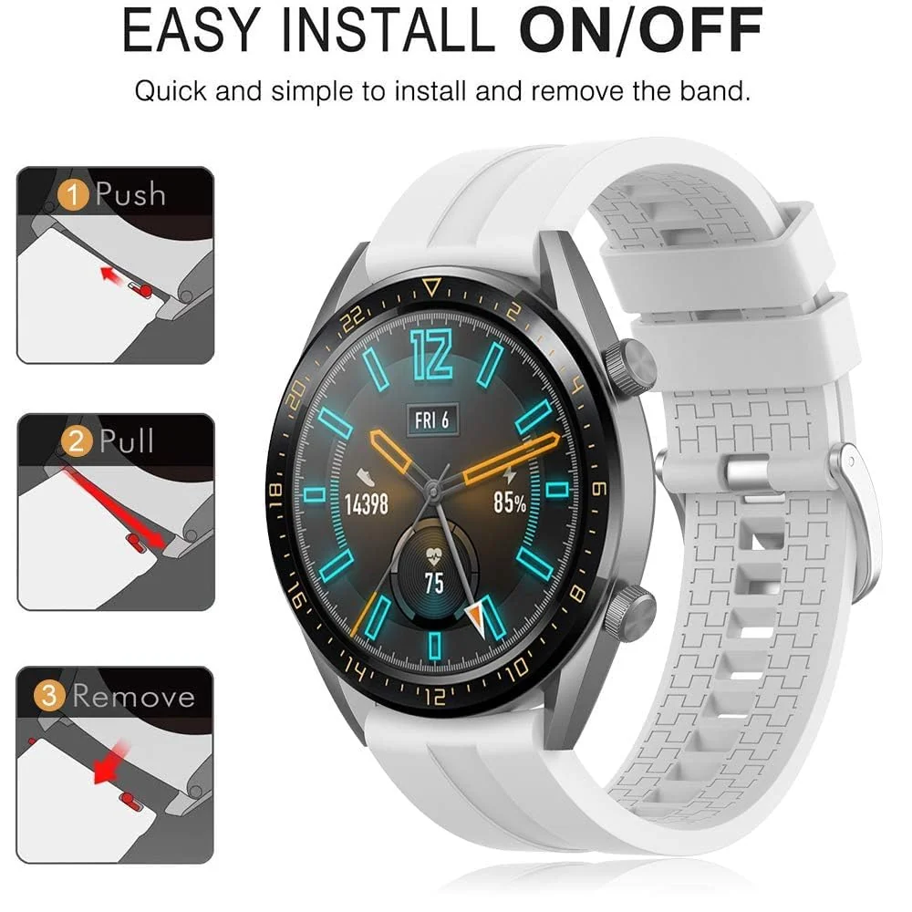 DL3 Mobilak Silicone Band 20MM For Samsung Gear Sport/Watch 6/5/4 40mm 44mm/Watch 6 Classic 43mm 47mm/ 5 Pro 45mm/S2 classic/Active 2 40mm 44mm/Amazfit GTS/2/2e/GTS3/3 Pro/GTS4/2 Mini - White