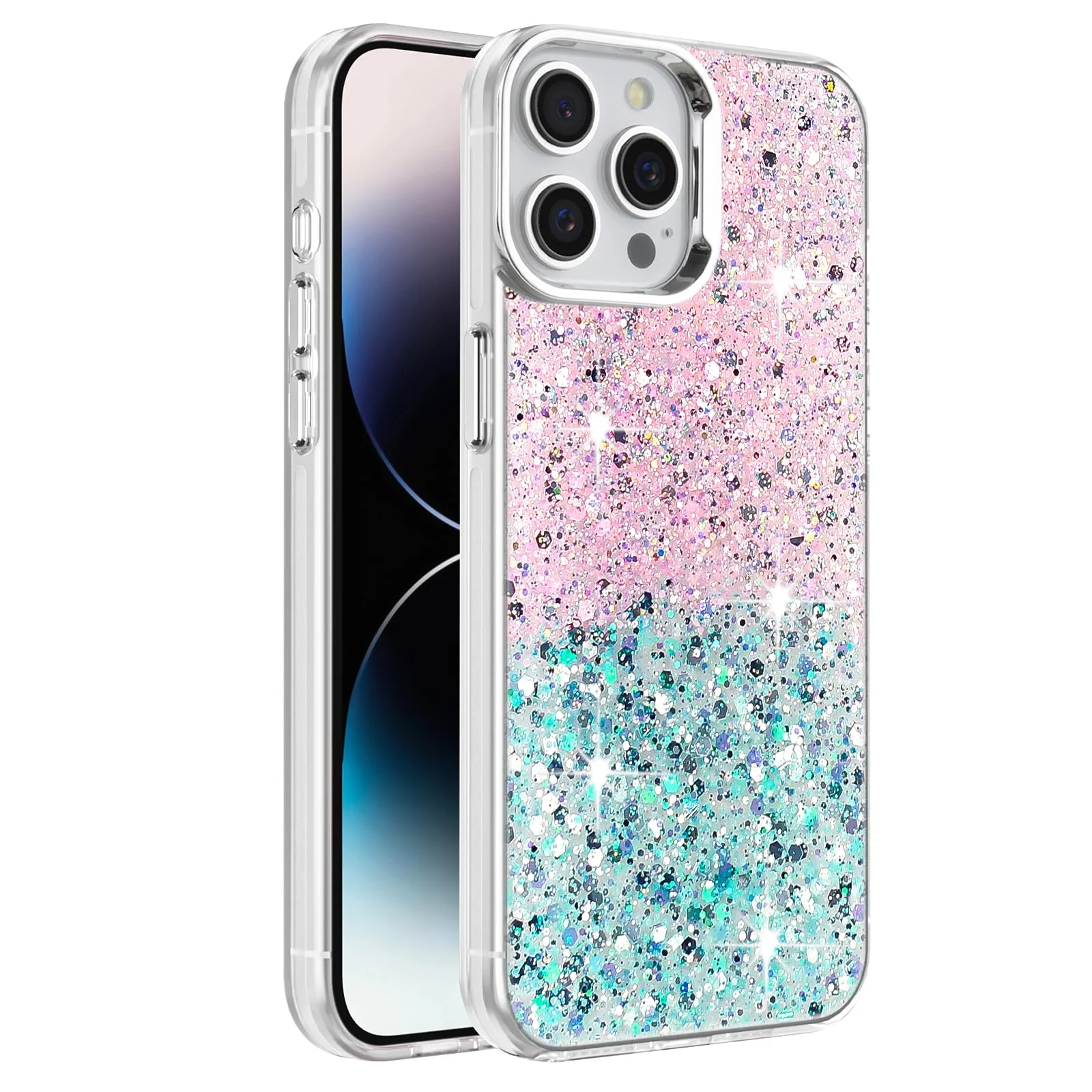 iPhone 14 Pro (6.1 Inch) Case / Clear Glitter Bling Sparkly — DL3 Mobilak Glitter Protective Case for iPhone 14 Pro (6.1 Inch), Supports wireless charging, Camera protection, Shock-absorbing protection