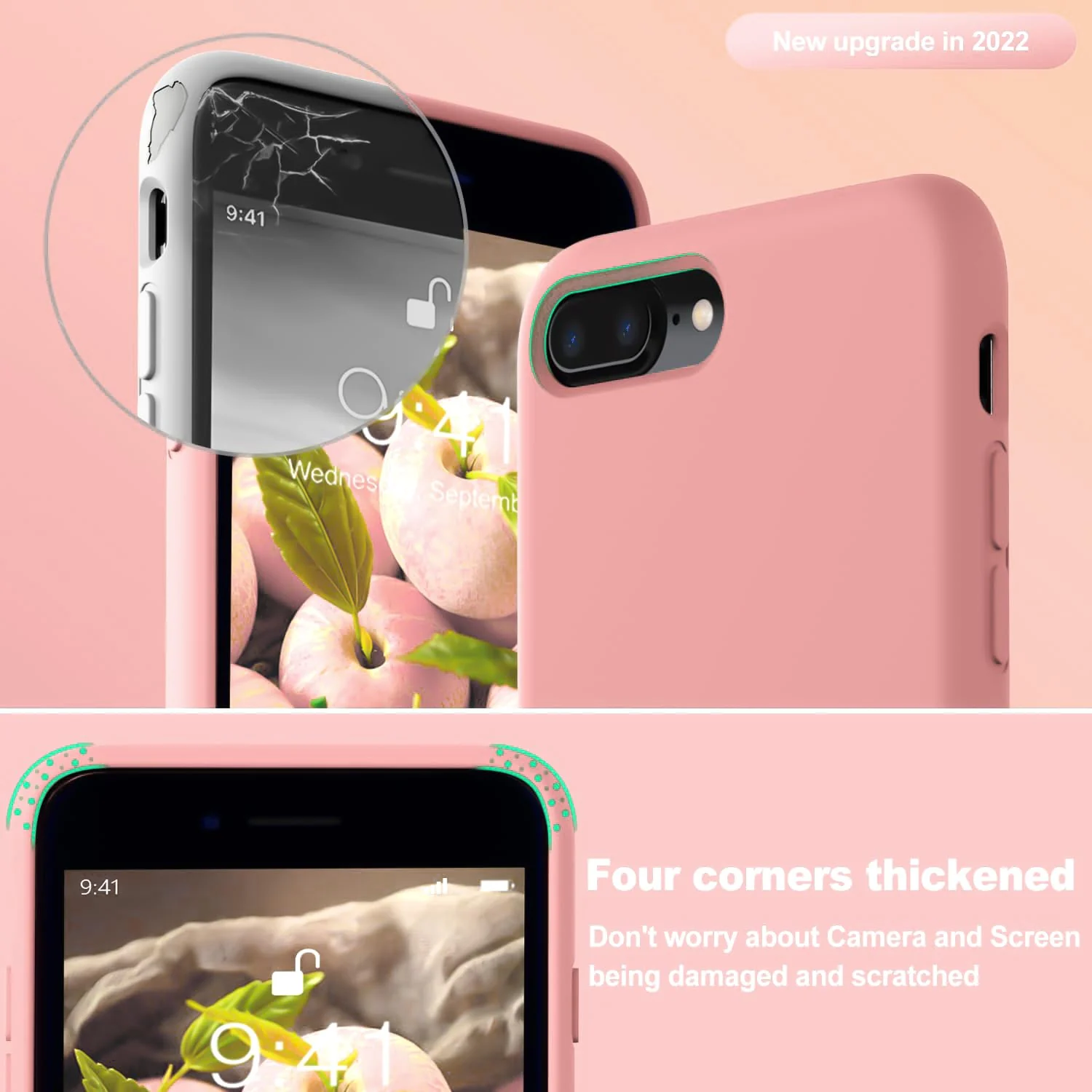 DL3 Mobilak Compatible with iPhone 7 Plus/iPhone 8 Plus Case, Liquid Silicone Case, Full Body Protective Cover, Shockproof, Slim Phone Case, Anti-Scratch Soft Microfiber Lining - Pink 2