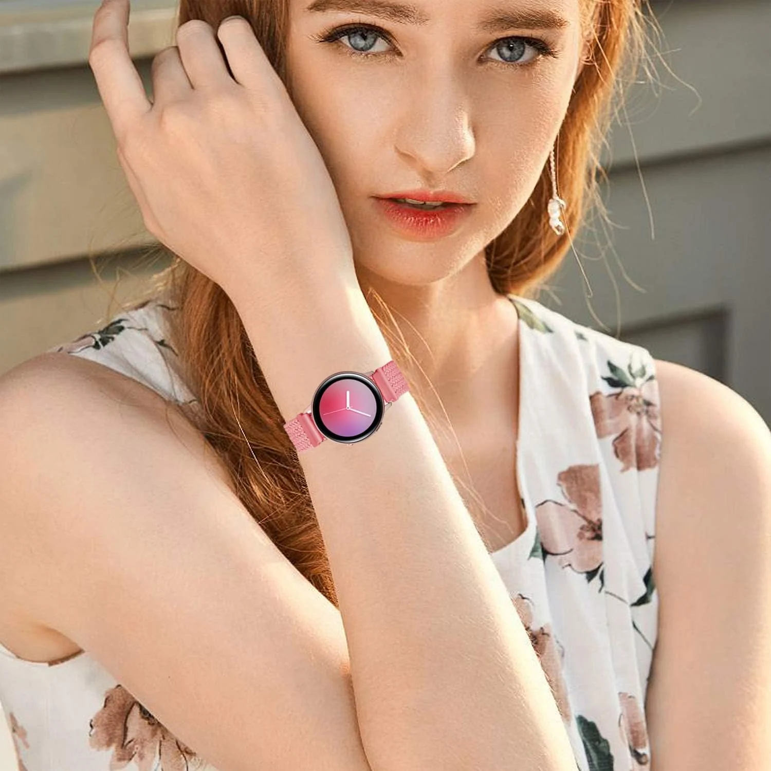 DL3 Mobilak Band 20MM Nylon Braided Solo Loop Strap For Samsung Gear Sport/Watch 6/5/4 40mm 44mm/Watch 6 Classic 43mm 47mm/ 5 Pro 45mm/active 2 40mm 44mm (Pink, Medium), unisex-adult - Black