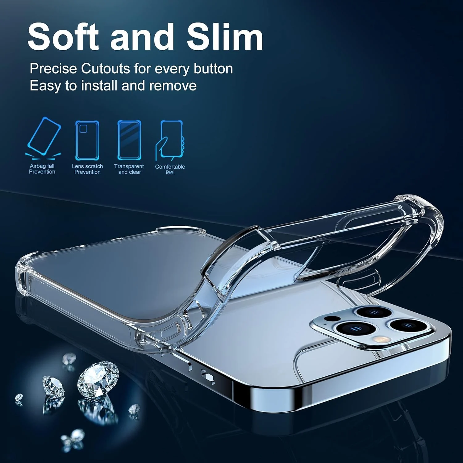DL3 Mobilak Clear TPU Case for iPhone 13 Pro Max, Camera protection, Shock-absorbing protection, Non-slip grip - Clear