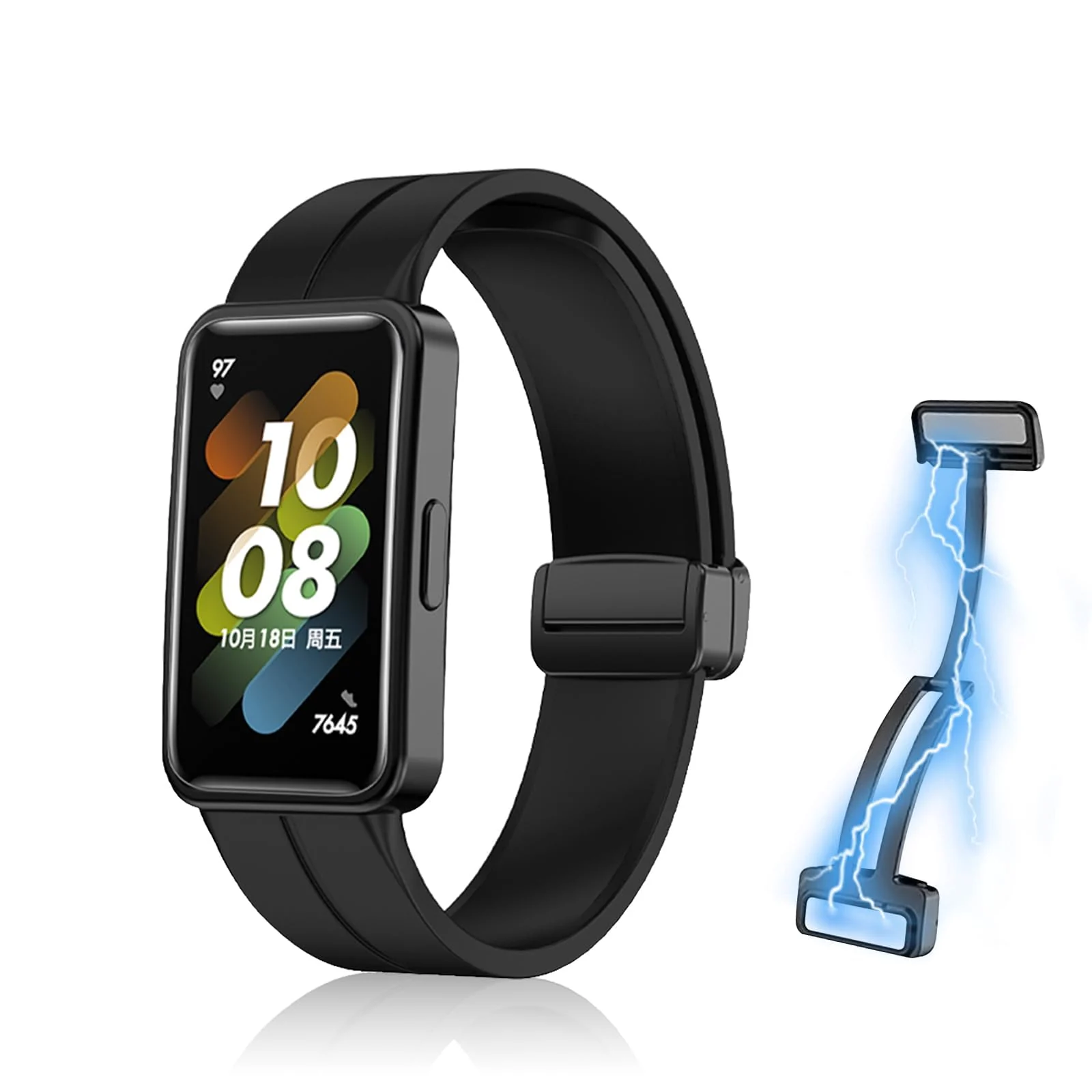 DL3 Mobilak Compatible with HUAWEI Band 7 Strap Silicone for Women Men, Soft Flexible Silicone Sport Wristband Magnetic Buckle Clasp Bracelet Replacement Strap for Huawei Band 7 - Black