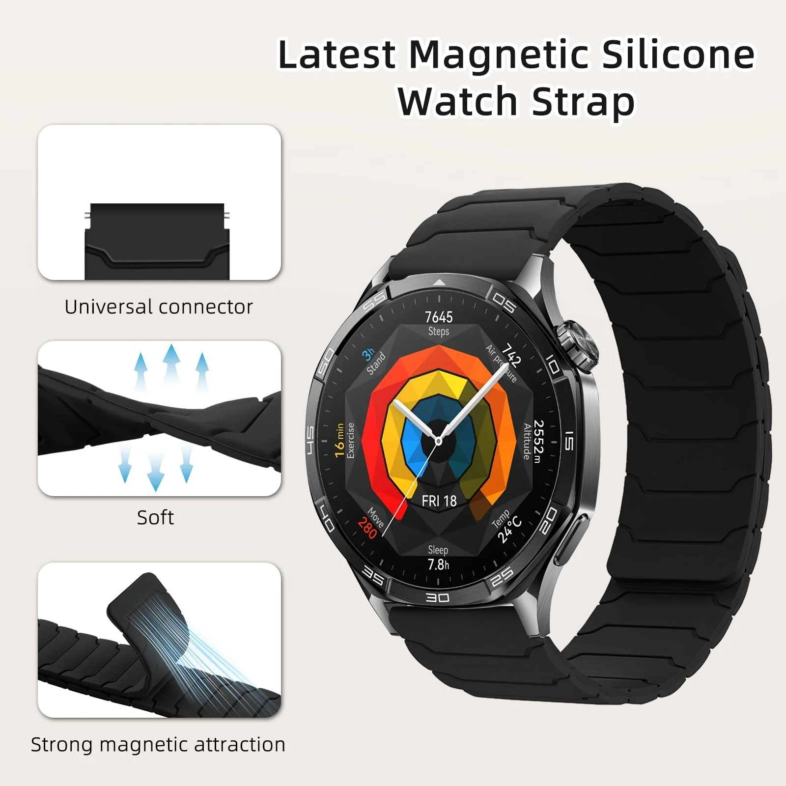 DL3 Mobilak 22mm Silicone Magnetic Strap for Xiaomi Redmi Watch 5 Active/5 Lite/Samsung Galaxy Watch 46mm/Watch 3 45mm/Gear S3/Huawei watch (GT6 GT5 GT4 GT3 GT2 GT 46MM)/GT2E/GT6 Pro/GT 5 Pro/Amazfit GTR4/Bip 6 - A-black