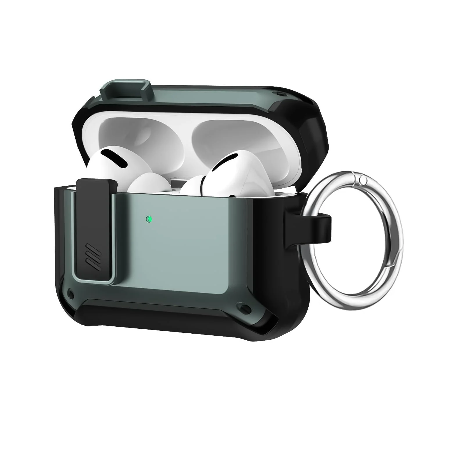 DL3 Mobilak AirPods Pro 2nd/1st Case With Lock Lid, Rugged for AirPods Pro 2/1 (2023/2022/2019) Cool Protective Cover for Men Full-Body Armor Shockproof Skin Shell With Carabiner - Black Green