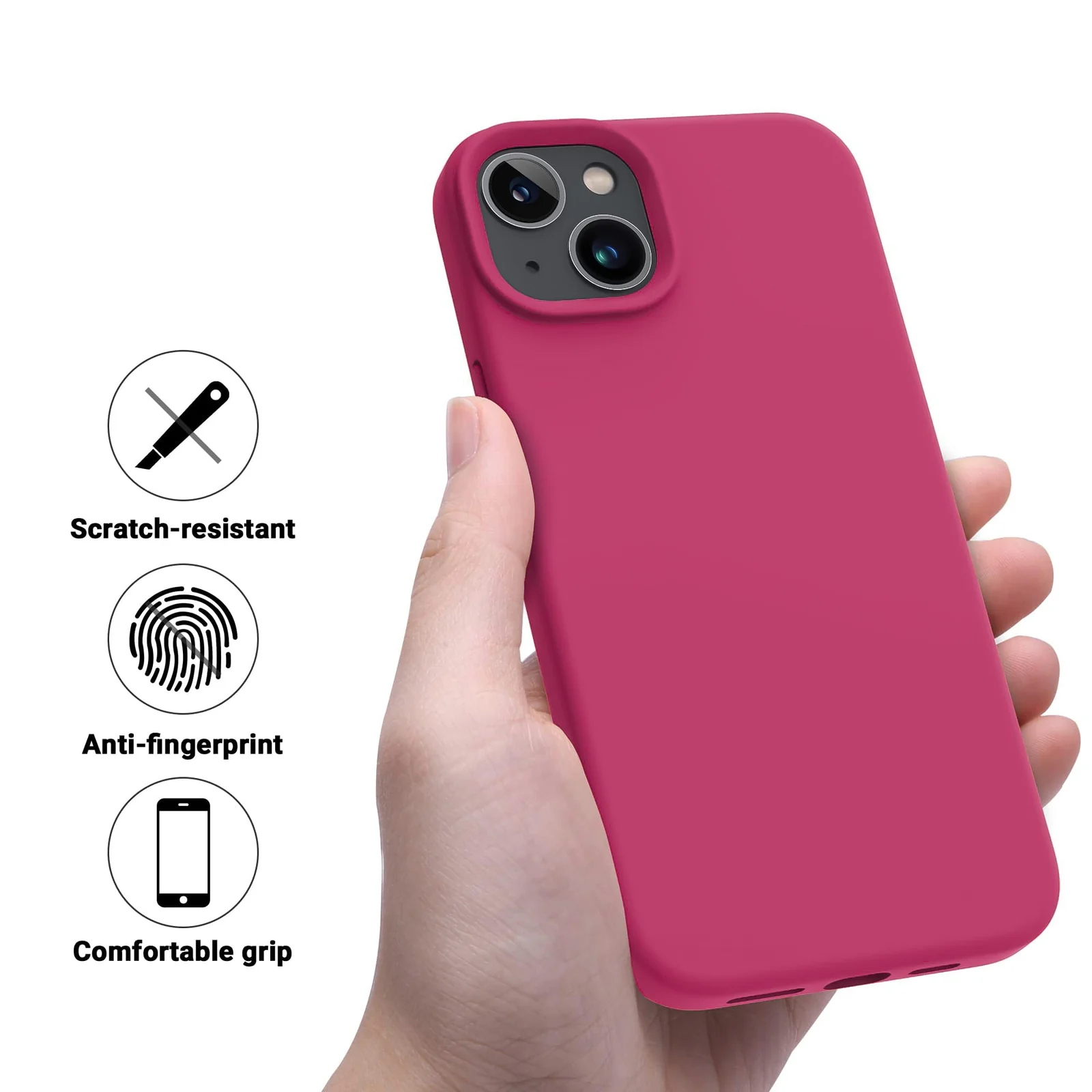 DL3 Mobilak Compatible with iPhone 13 / iPhone 14 (6.1 Inch) Case, Liquid Silicone Case, Full Body Protective Cover, Shockproof, Slim Phone Case, Anti-Scratch Soft Microfiber Lining - Rose Red