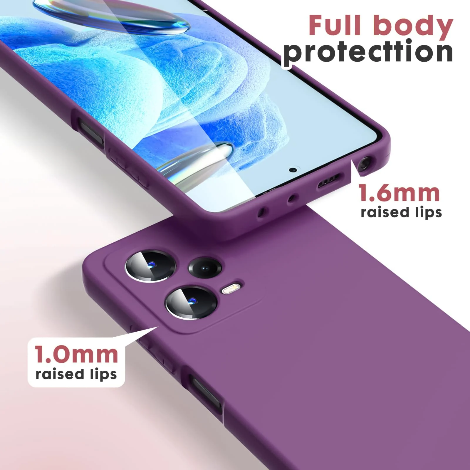 DL3 Mobilak Liquid Silicone Protective Case with Soft Microfiber Lining with Full Camera Protection for Xiaomi Redmi Note 12 Pro Plus 5G - Violet