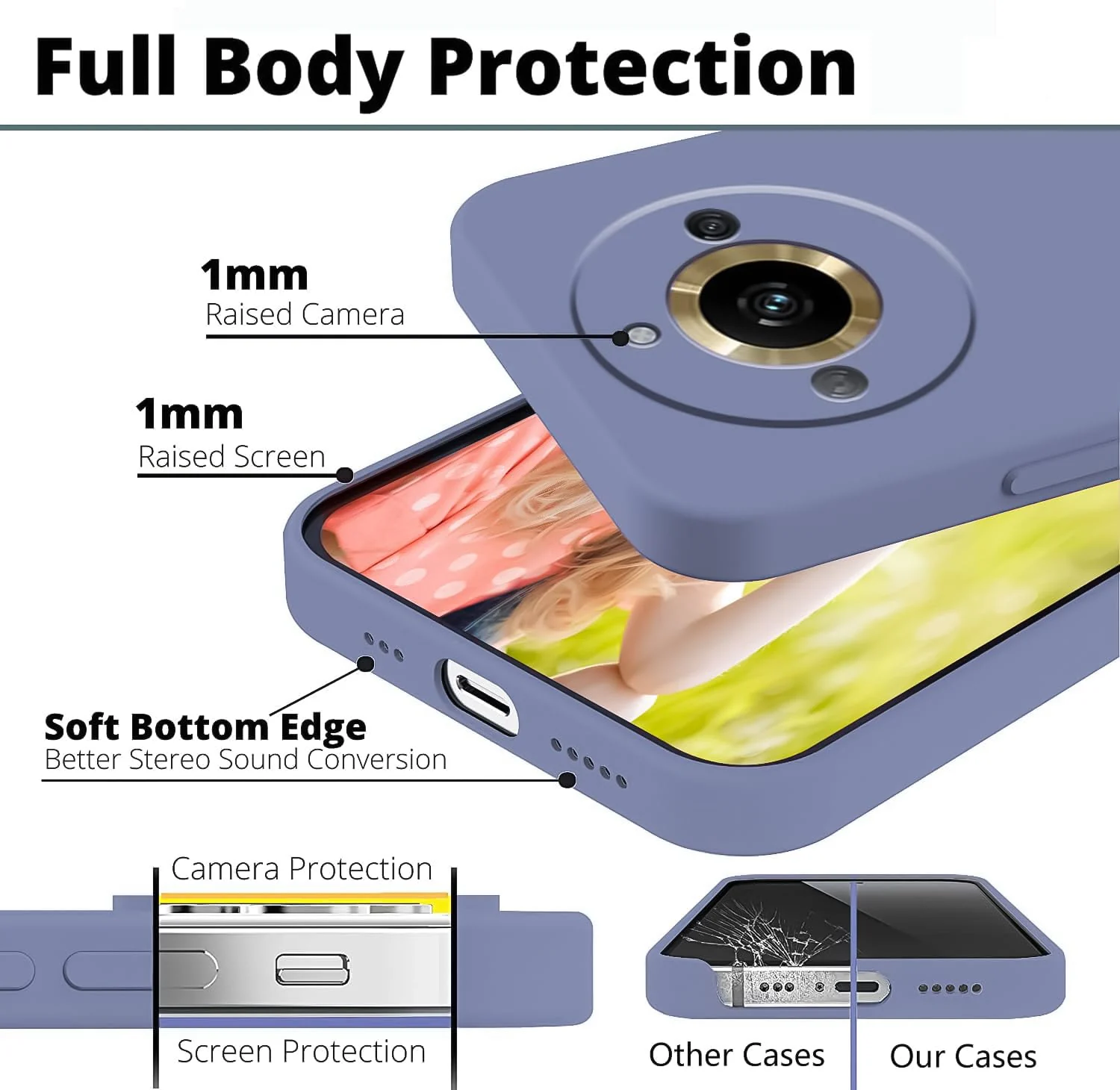 DL3 Mobilak Liquid Silicone Protective Case for realme 11 Pro / realme 11 Pro+ Plus 5G with Microfiber Lining and Shockproof Design - Lavender Gray