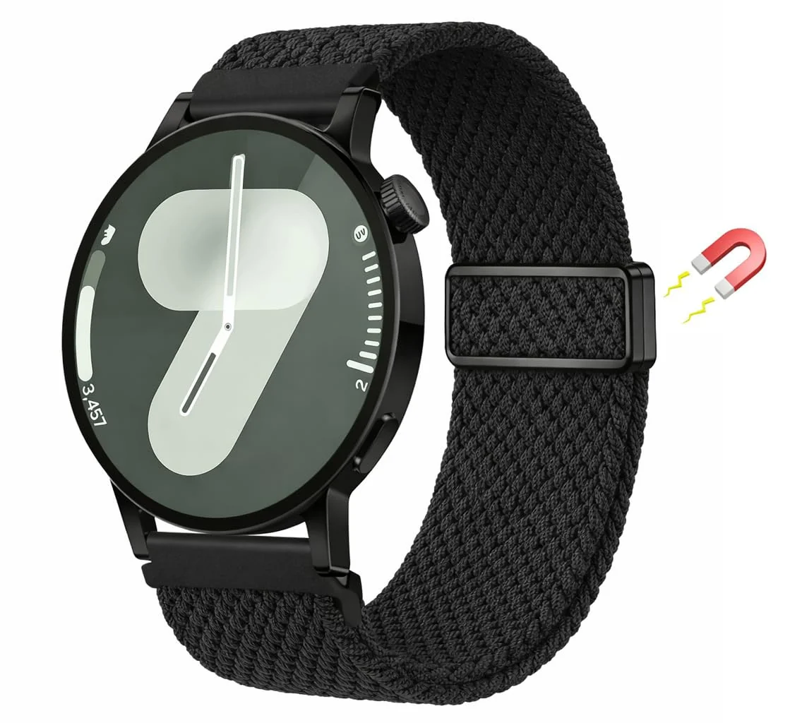 DL3 Mobilak 18mm Nylon Braided band compatible with Huawei Watch GT6 41mm/GT5 Pro 42mm/GT5 41mm/GT4 41mm/Huawei Watch 5 42mm, Magnetic Buckle Stretchy Nylon Strap for Garmin Venu 2S/3S/Vivomove 3S/Vivoactive 4S - Black