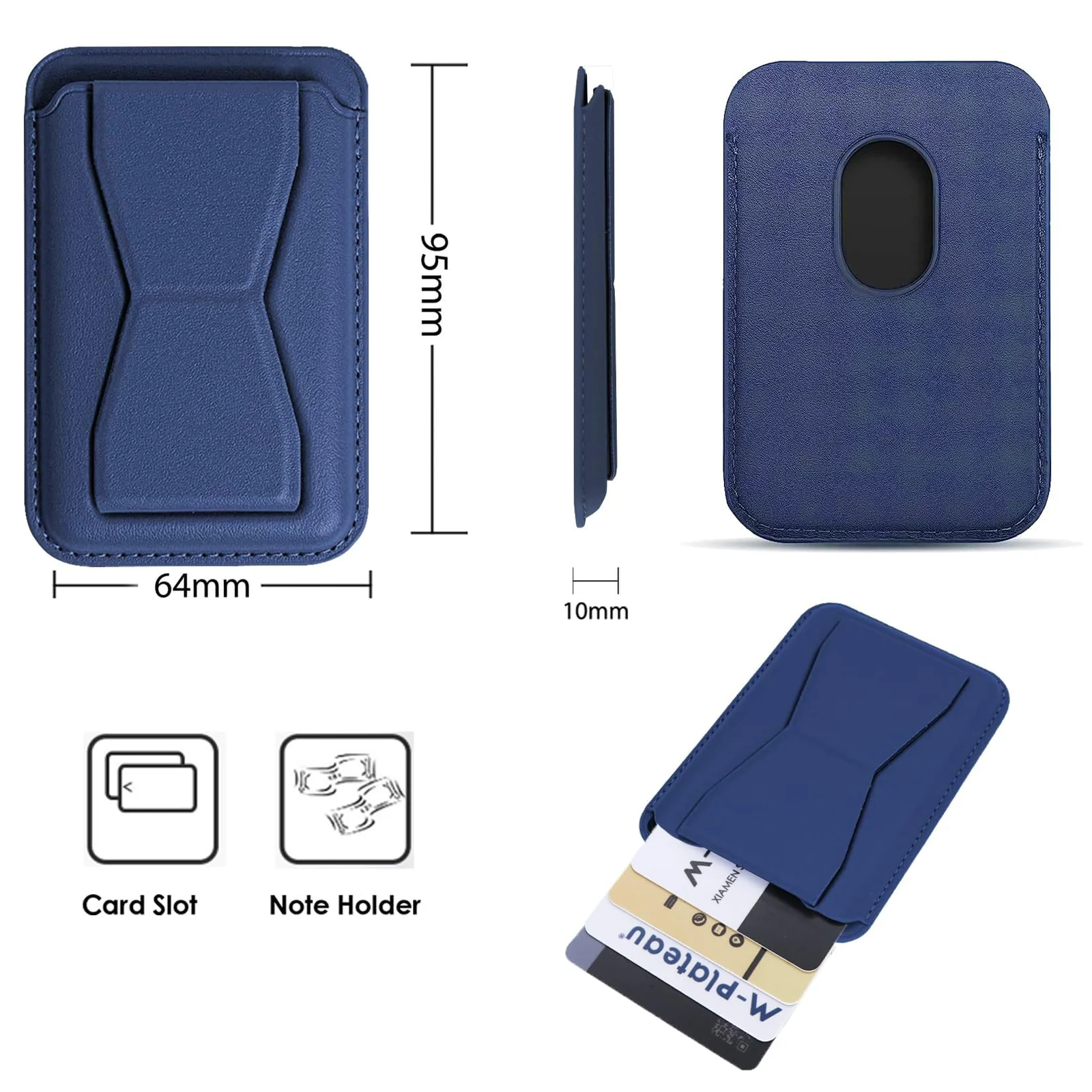 DL3 Mobilak Phone Card Holder for MagSafe Wallet, Vegan Leather Magnetic Mobile Phone Stand, Magnetic Wallet Stand, for iPhone 16 15 14 13 12 Pro Max Plus - Blue