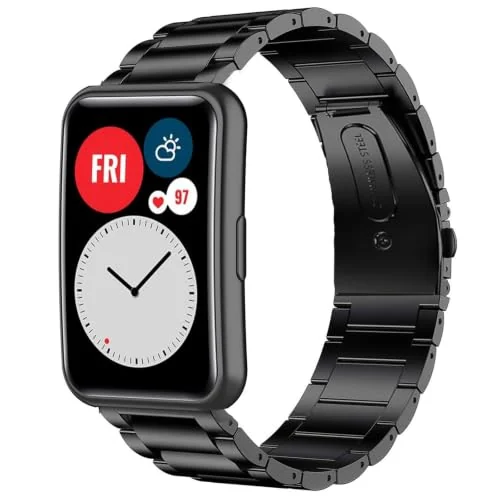 Dl3 Mobilak Metal Bracelet Compatible with Huawei Watch Fit Replacement Strap, Metal Stainless Steel Wristband Business Band Men Women for Huawei Watch Fit (Black)