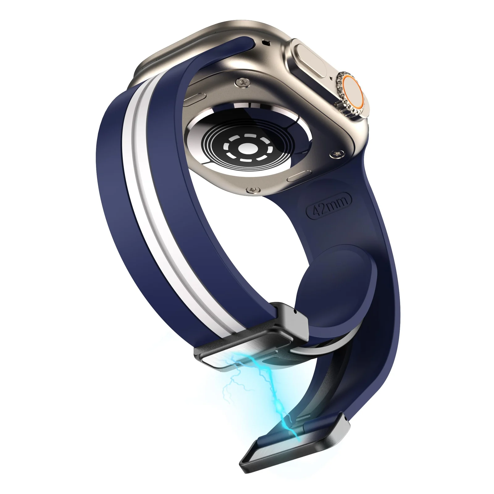 DL3 Mobilak Magnetic Strap for Apple Watch Band 49mm 45mm 44mm 41mm 40mm 38mm 42mm, Silicone Replacement Wristband Strap for iwatch Series 9 8/7/6/5/4/3/2/SE (38mm/40mm/41mm) - Blue White